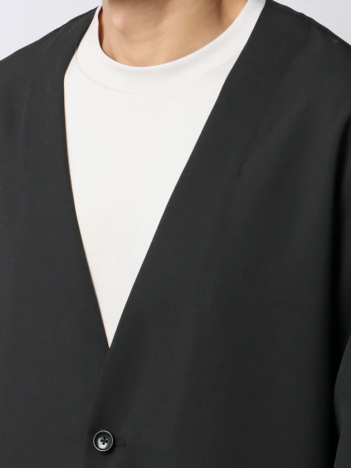 オフィパック／カーディガンシャツ／ストレッチ／吸水速乾／ウールライクトロピカル／無地 ブラック L