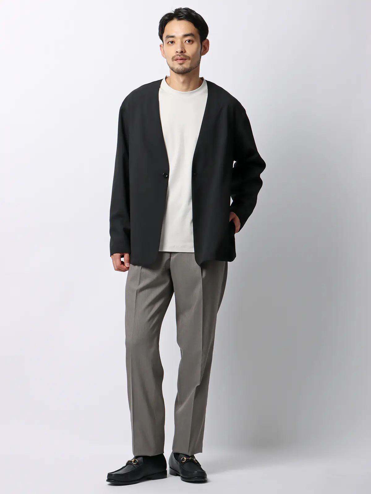 オフィパック／カーディガンシャツ／ストレッチ／吸水速乾／ウールライクトロピカル／無地 ブラック L