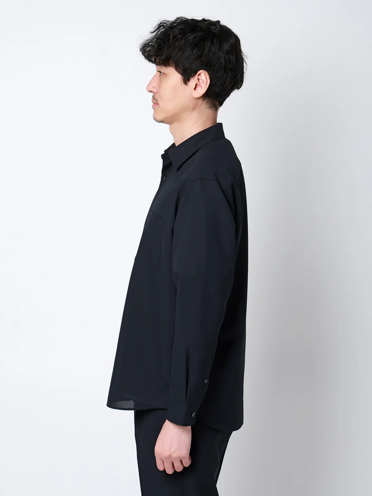 SMACTIVE COOL／レギュラーカラーシャツ／長袖／接触冷感／ウールライクトロピカル／無地 ネイビー S