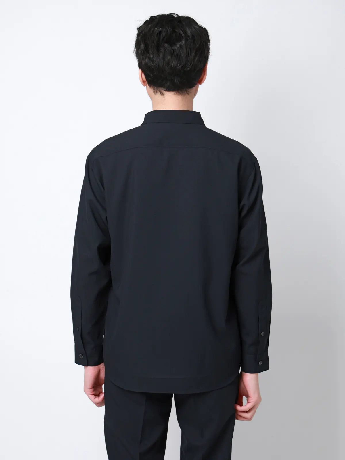 SMACTIVE COOL／レギュラーカラーシャツ／長袖／接触冷感／ウールライクトロピカル／無地 ネイビー S