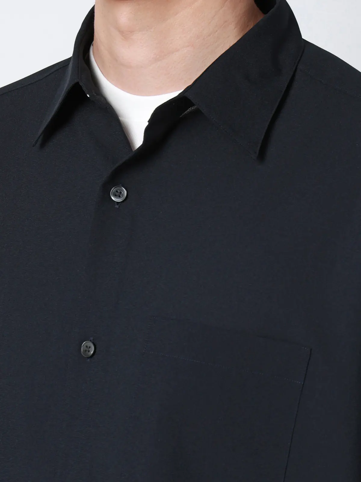 SMACTIVE COOL／レギュラーカラーシャツ／長袖／接触冷感／ウールライクトロピカル／無地 ネイビー S