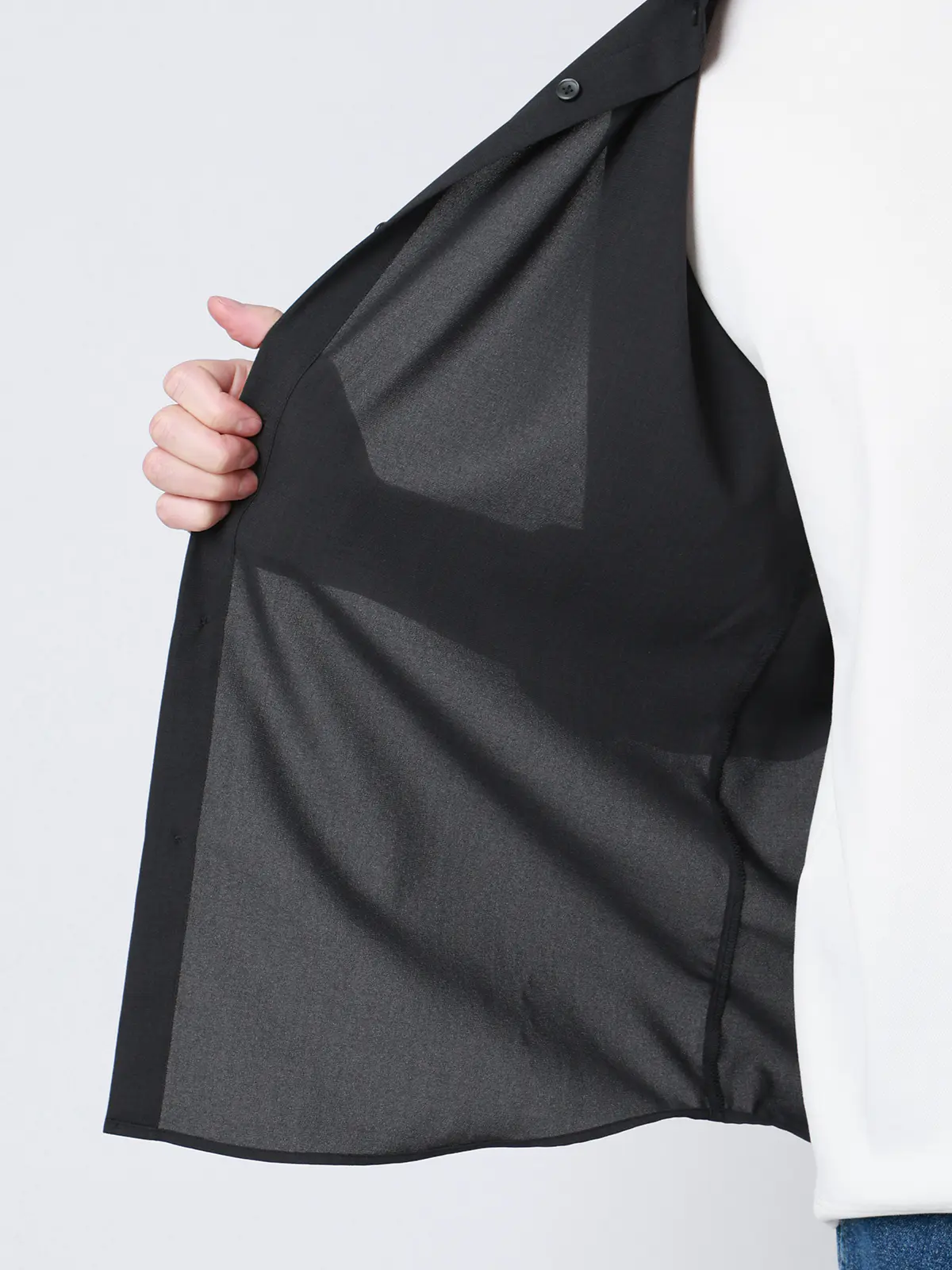 SMACTIVE COOL／レギュラーカラーシャツ／長袖／接触冷感／ウールライクトロピカル／無地 ネイビー S