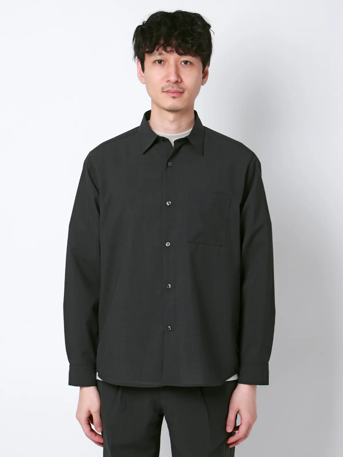 SMACTIVE COOL／レギュラーカラーシャツ／長袖／接触冷感／ウールライクトロピカル／無地 グレー S