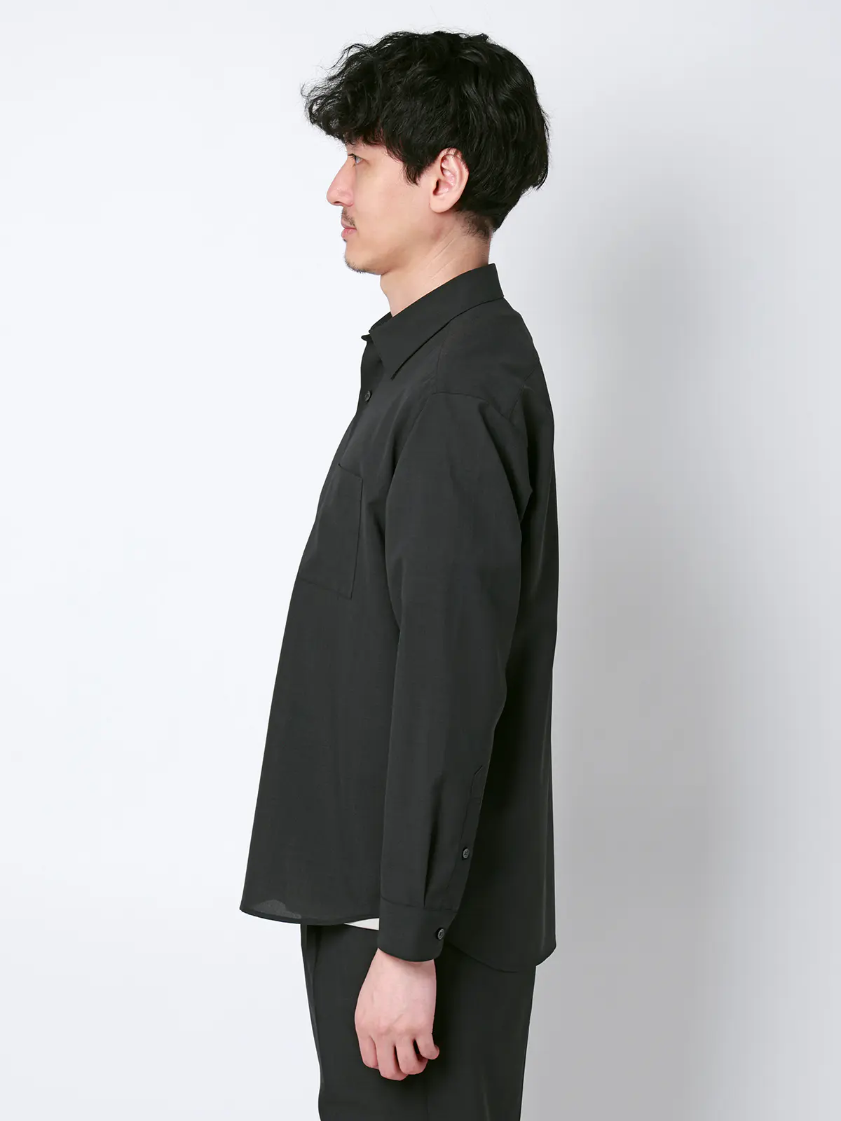 SMACTIVE COOL／レギュラーカラーシャツ／長袖／接触冷感／ウールライクトロピカル／無地 グレー S