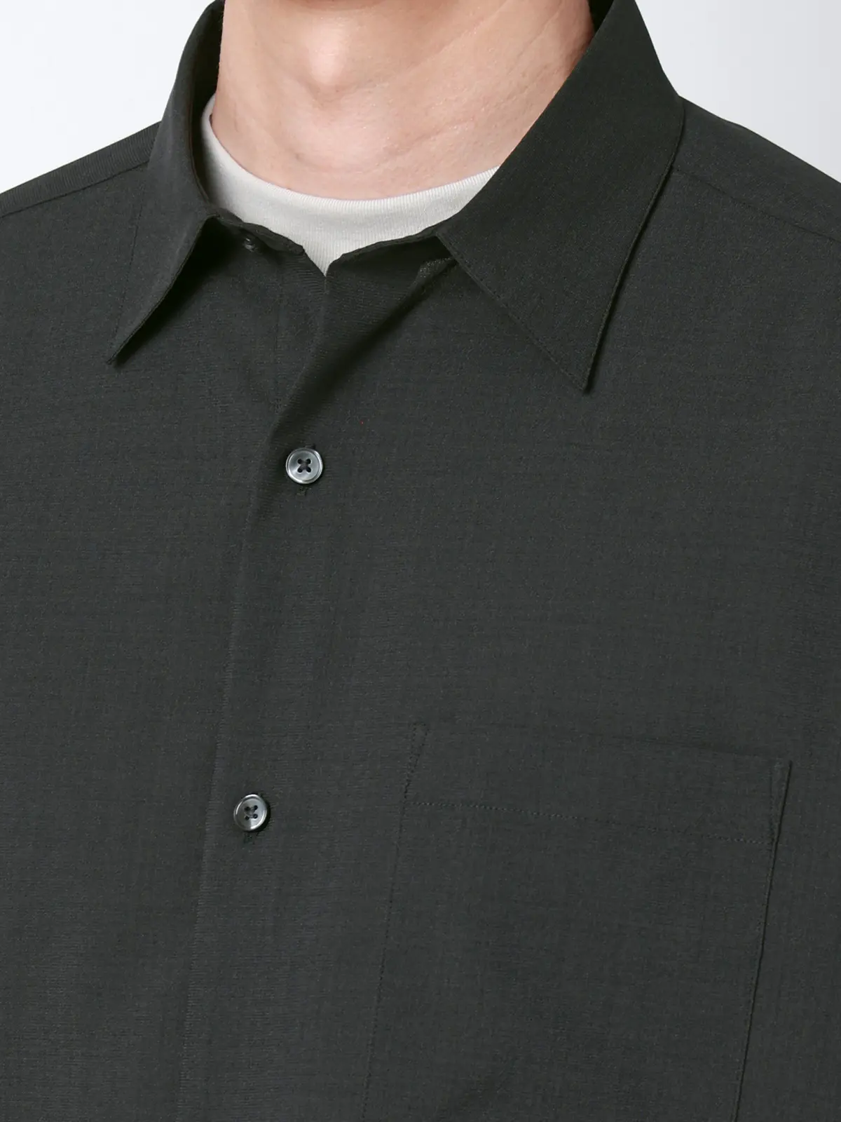 SMACTIVE COOL／レギュラーカラーシャツ／長袖／接触冷感／ウールライクトロピカル／無地 グレー S