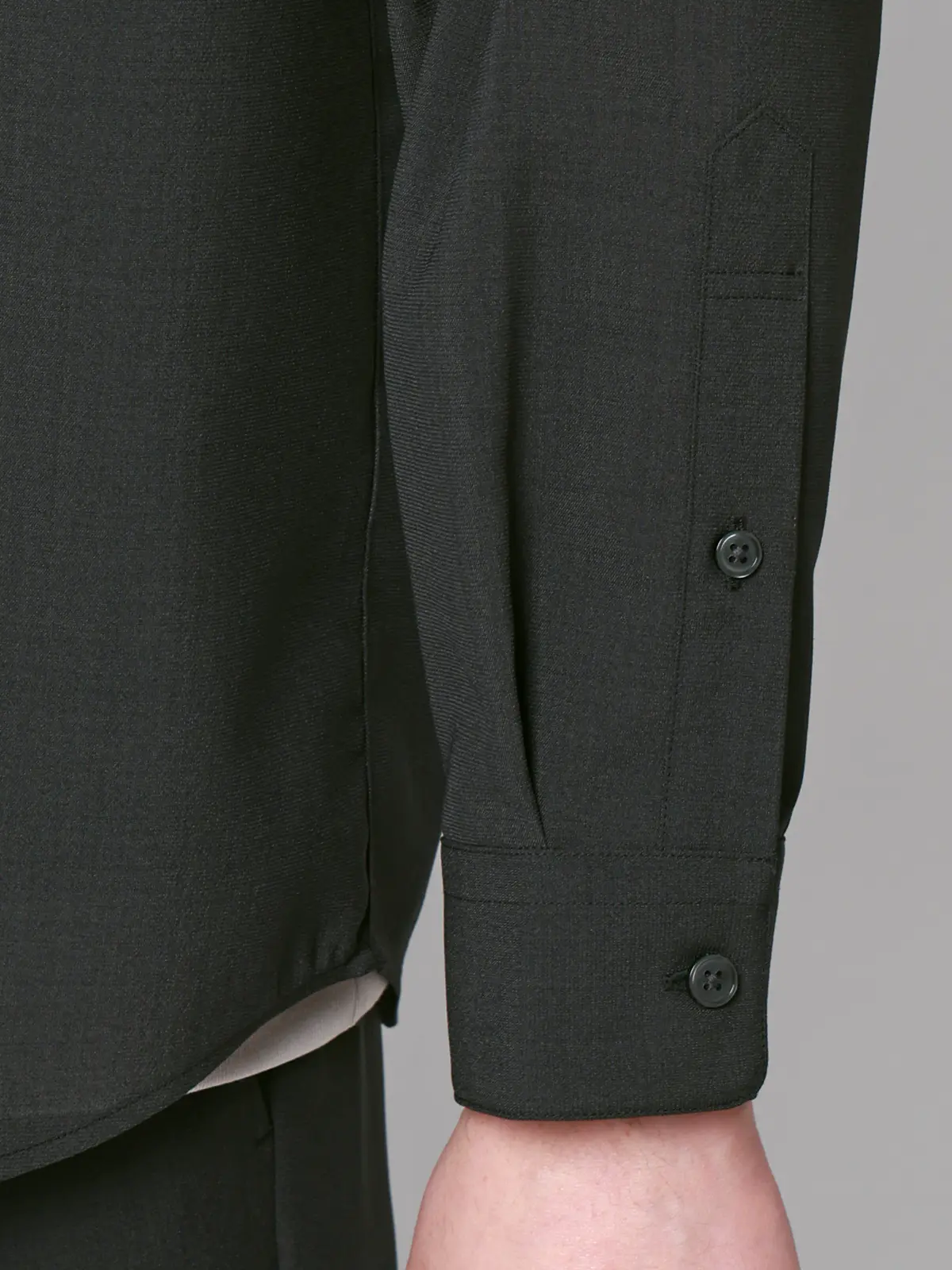 SMACTIVE COOL／レギュラーカラーシャツ／長袖／接触冷感／ウールライクトロピカル／無地 グレー S