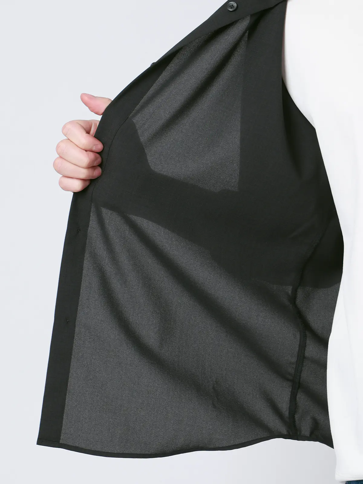 SMACTIVE COOL／レギュラーカラーシャツ／長袖／接触冷感／ウールライクトロピカル／無地 グレー S