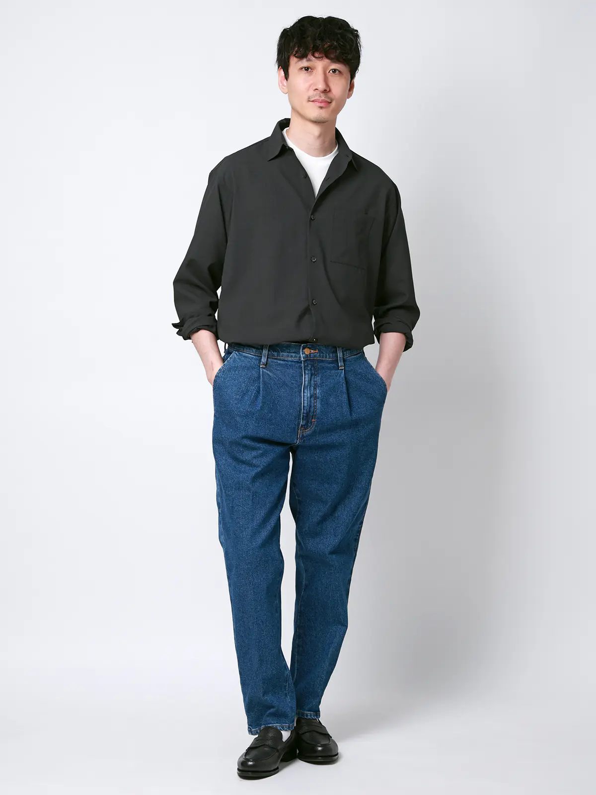 SMACTIVE COOL／レギュラーカラーシャツ／長袖／接触冷感／ウールライクトロピカル／無地 グレー S