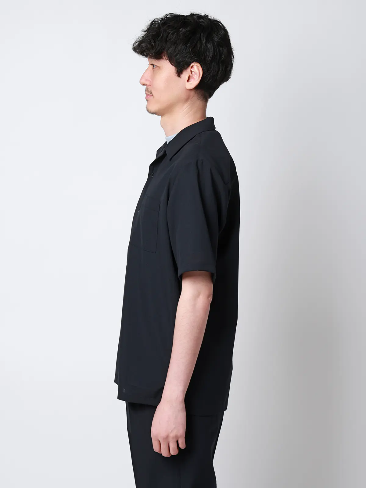 SMACTIVE COOL／オープンカラーシャツ／半袖／接触冷感／ウールライクトロピカル／無地 ネイビー S