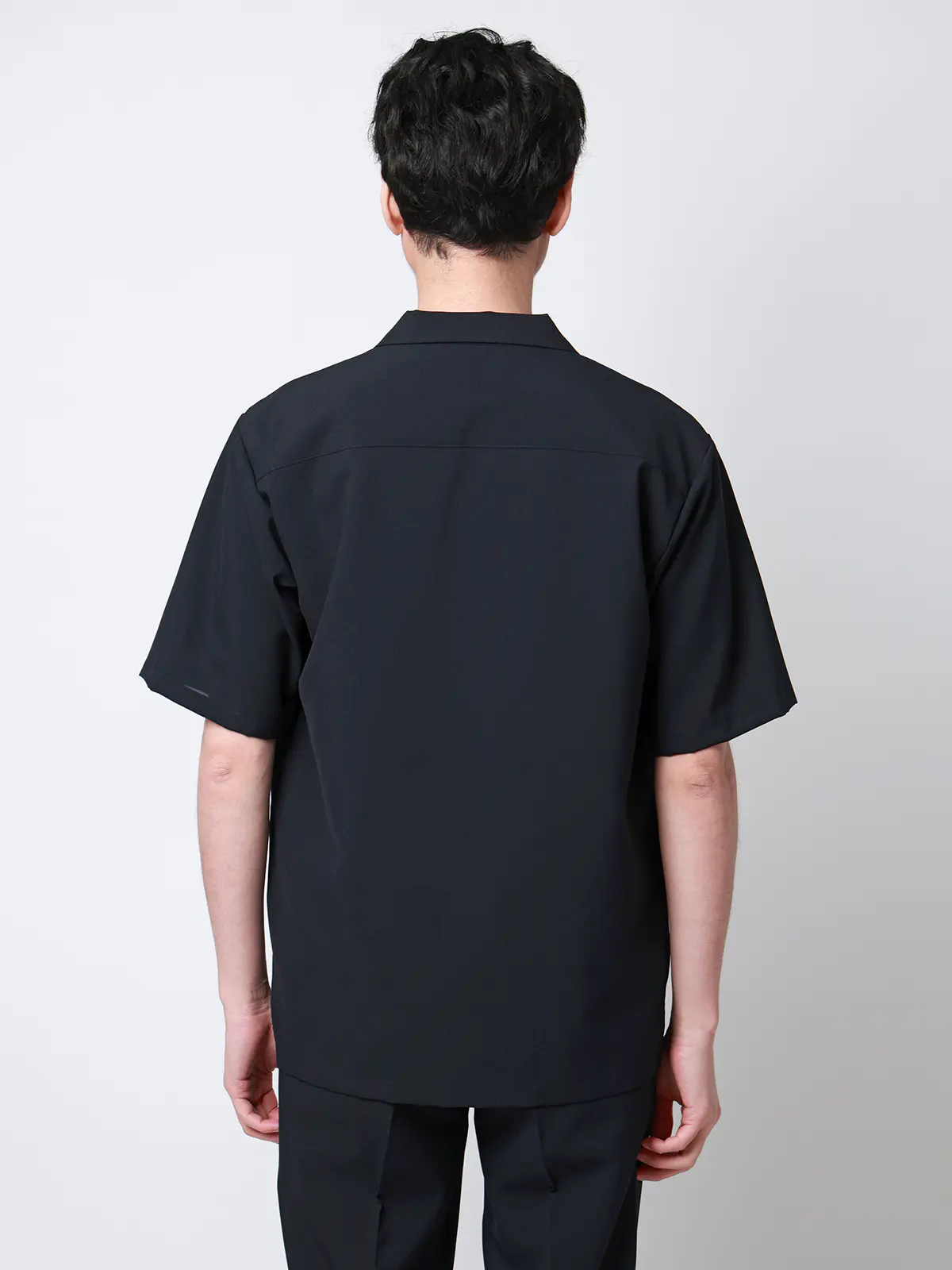 SMACTIVE COOL／オープンカラーシャツ／半袖／接触冷感／ウールライクトロピカル／無地 ネイビー S