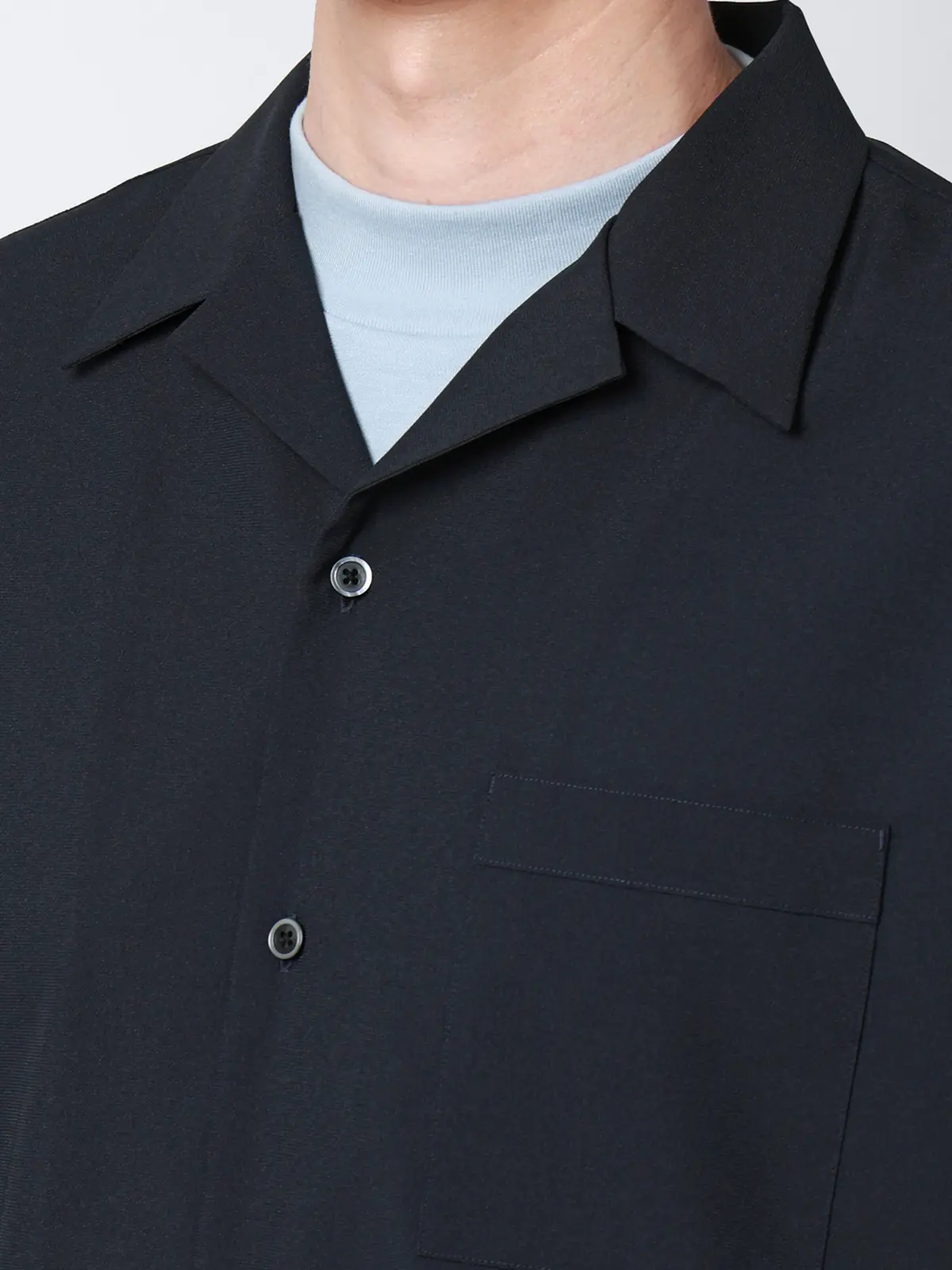 SMACTIVE COOL／オープンカラーシャツ／半袖／接触冷感／ウールライクトロピカル／無地 ネイビー S