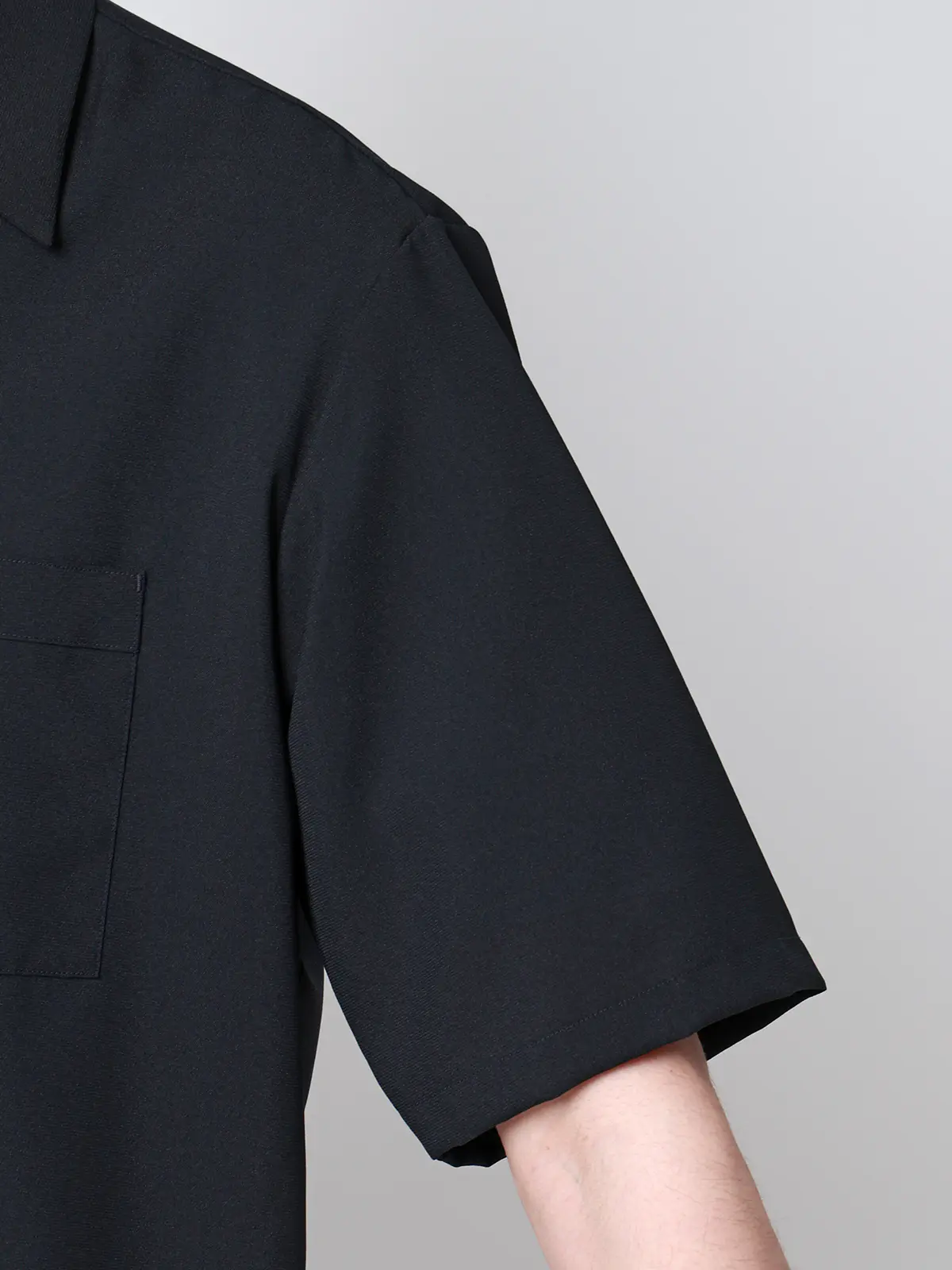 SMACTIVE COOL／オープンカラーシャツ／半袖／接触冷感／ウールライクトロピカル／無地 ネイビー S