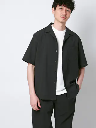 SMACTIVE COOL／オープンカラーシャツ／半袖／接触冷感／ウールライクトロピカル／無地