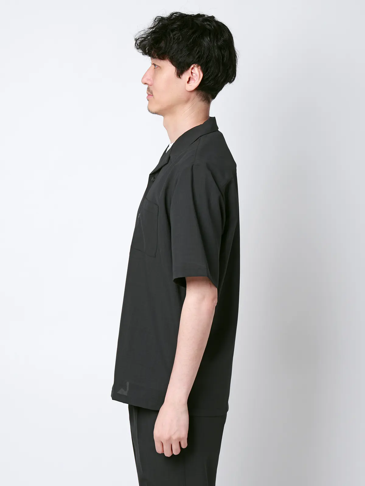 SMACTIVE COOL／オープンカラーシャツ／半袖／接触冷感／ウールライクトロピカル／無地 グレー S