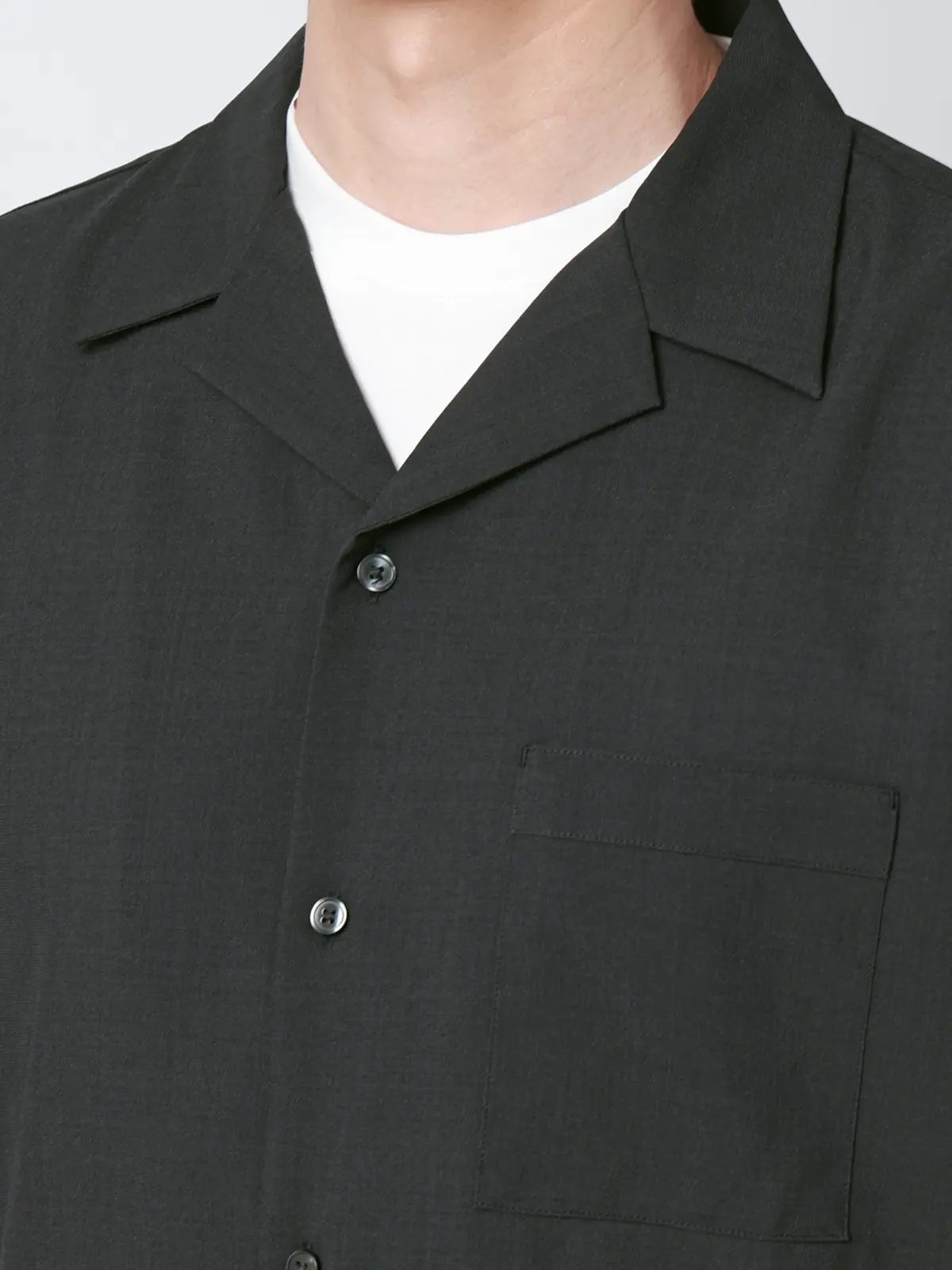 SMACTIVE COOL／オープンカラーシャツ／半袖／接触冷感／ウールライクトロピカル／無地 グレー S