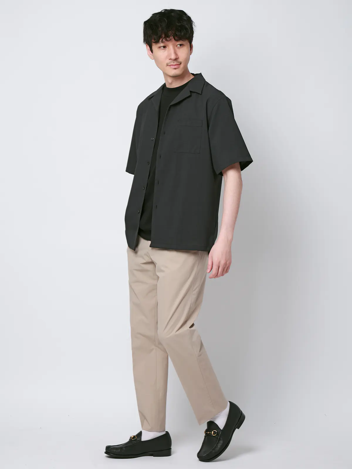 SMACTIVE COOL／オープンカラーシャツ／半袖／接触冷感／ウールライクトロピカル／無地 グレー S