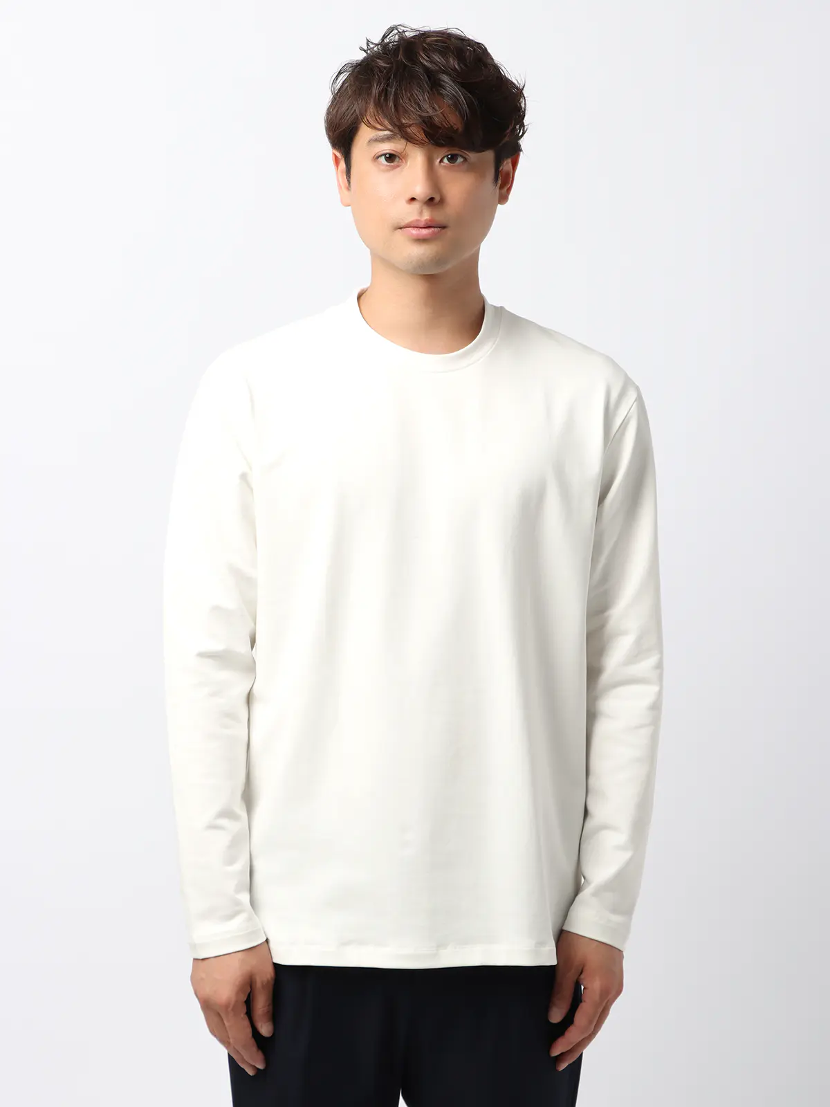 クルーネックTシャツ／長袖／裏毛天竺／PERFORMANCE SUIT SERIES ホワイト 3L
