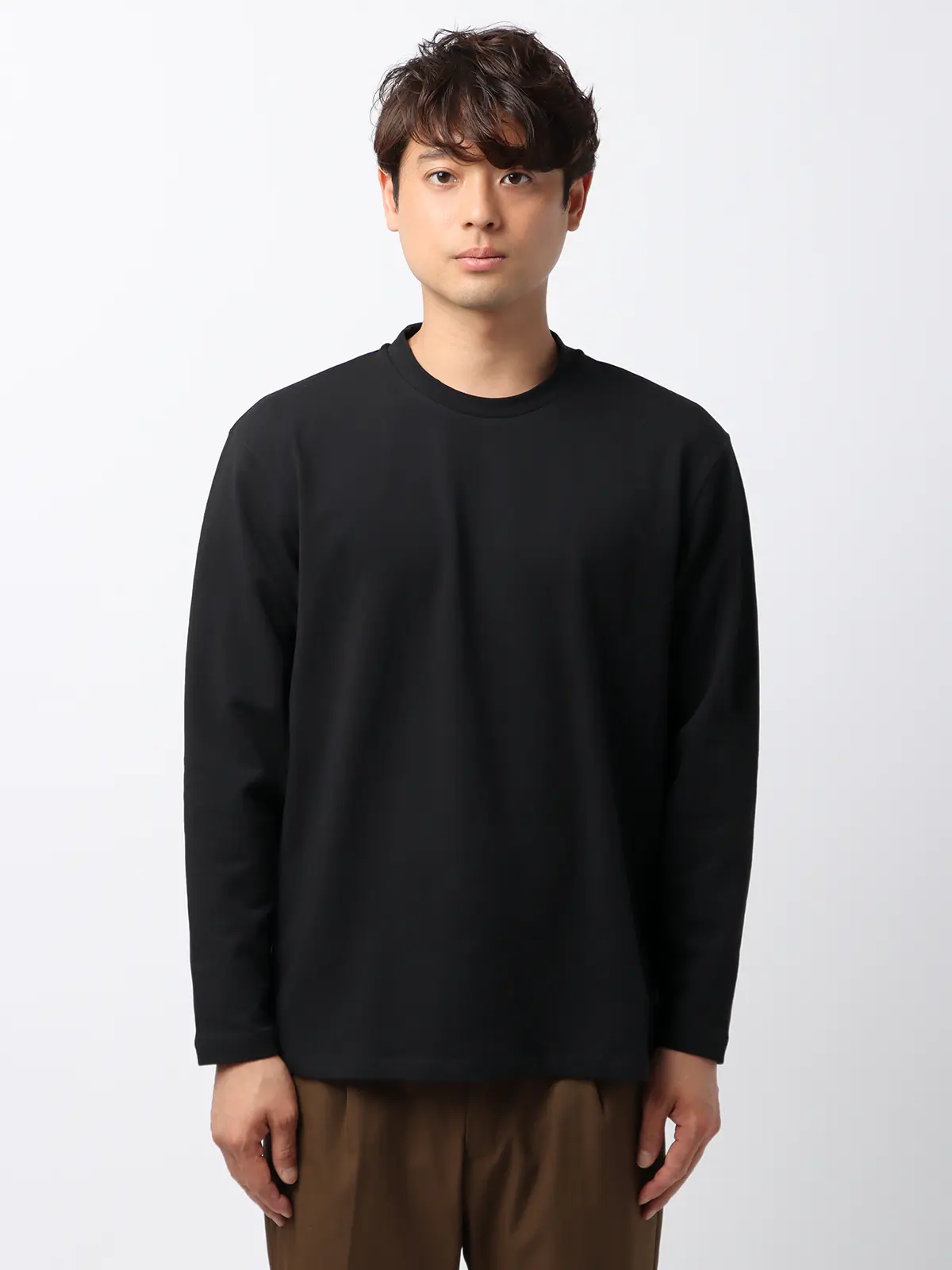 クルーネックTシャツ／長袖／裏毛天竺／PERFORMANCE SUIT SERIES ブラック LL