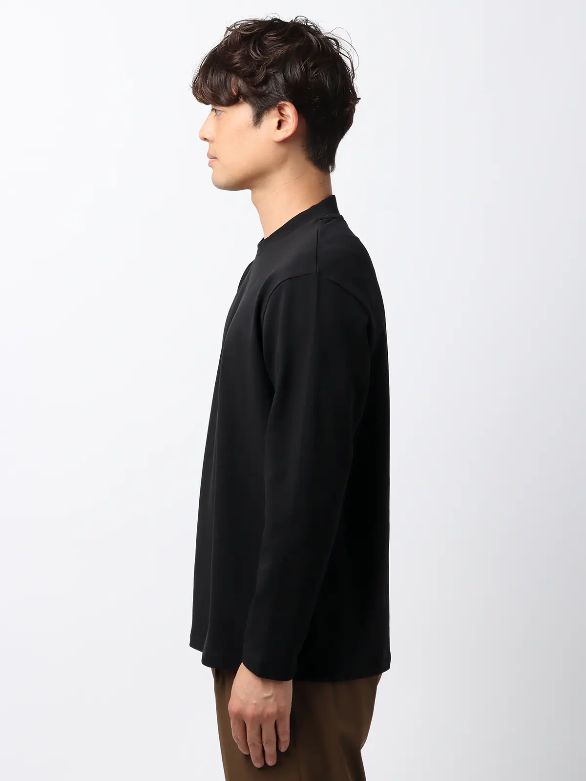 クルーネックTシャツ／長袖／裏毛天竺／PERFORMANCE SUIT SERIES ブラック LL