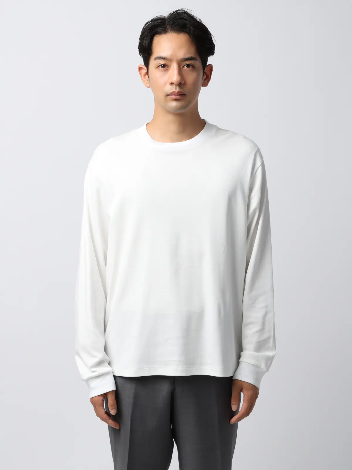 オフィT／Tシャツ／長袖／ウォッシャブル／プレーティング天竺／無地／COMMUTECH ホワイト系 S