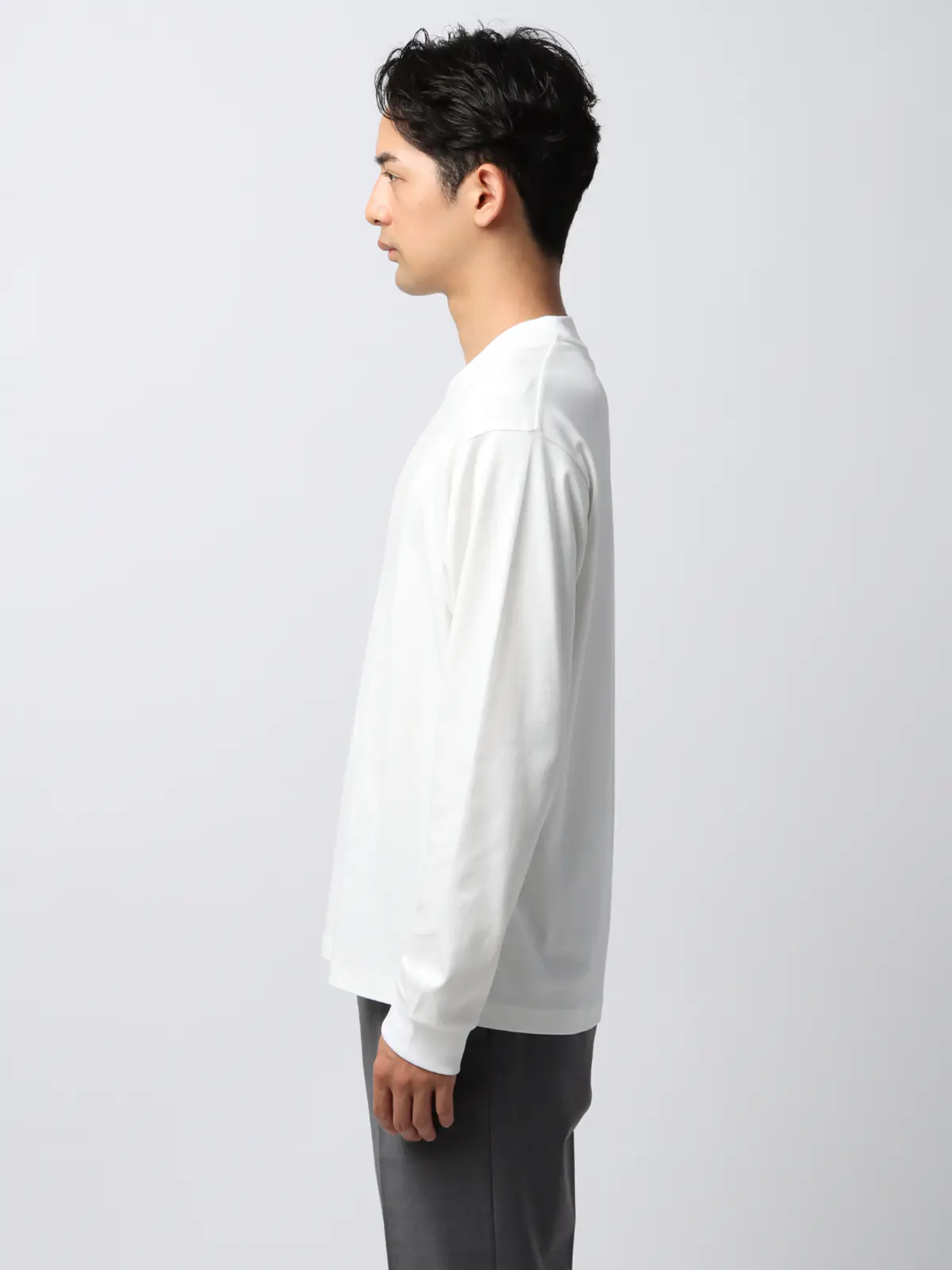 オフィT／Tシャツ／長袖／ウォッシャブル／プレーティング天竺／無地／COMMUTECH ホワイト系 S