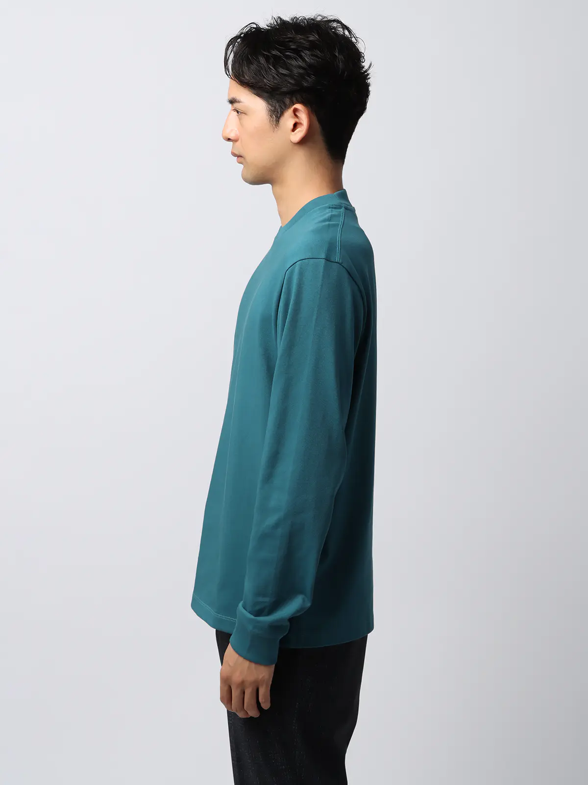 オフィT／Tシャツ／長袖／ウォッシャブル／プレーティング天竺／無地／COMMUTECH ブルー系 S