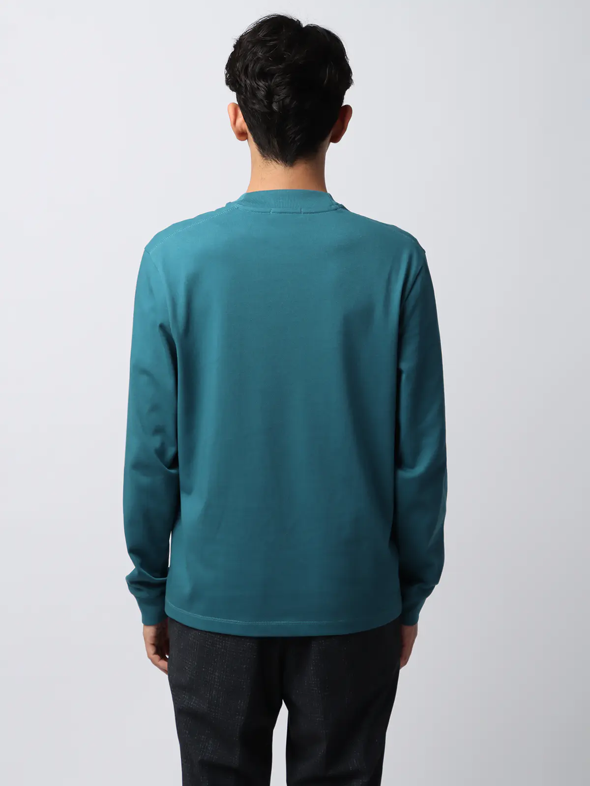 オフィT／Tシャツ／長袖／ウォッシャブル／プレーティング天竺／無地／COMMUTECH ブルー系 S
