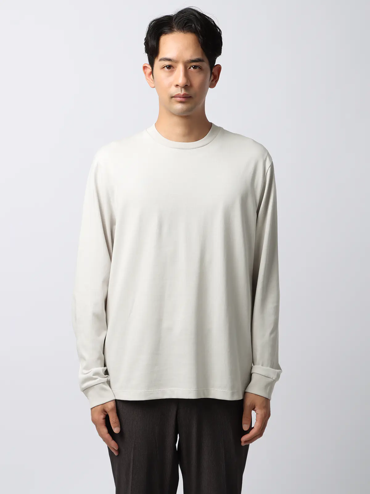 オフィT／Tシャツ／長袖／ウォッシャブル／プレーティング天竺／無地／COMMUTECH グレー系 S