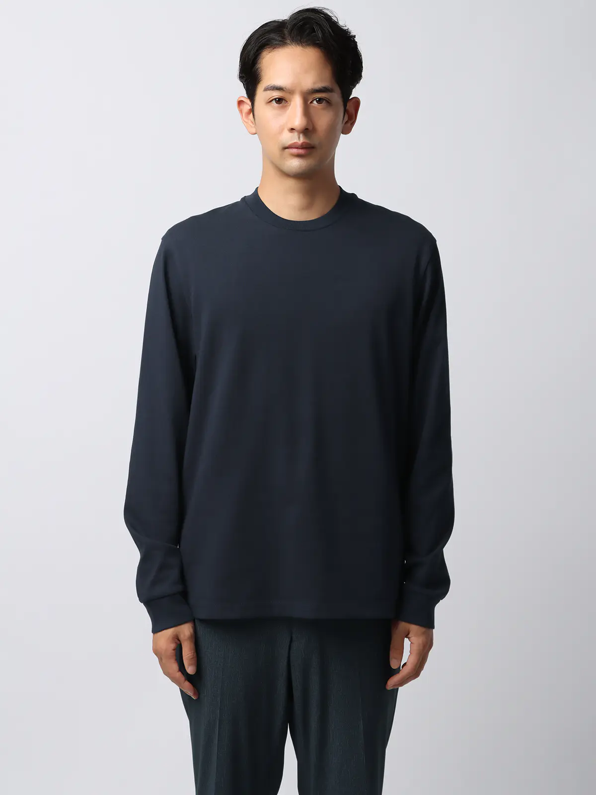 オフィT／Tシャツ／長袖／ウォッシャブル／プレーティング天竺／無地／COMMUTECH ネイビー系 S