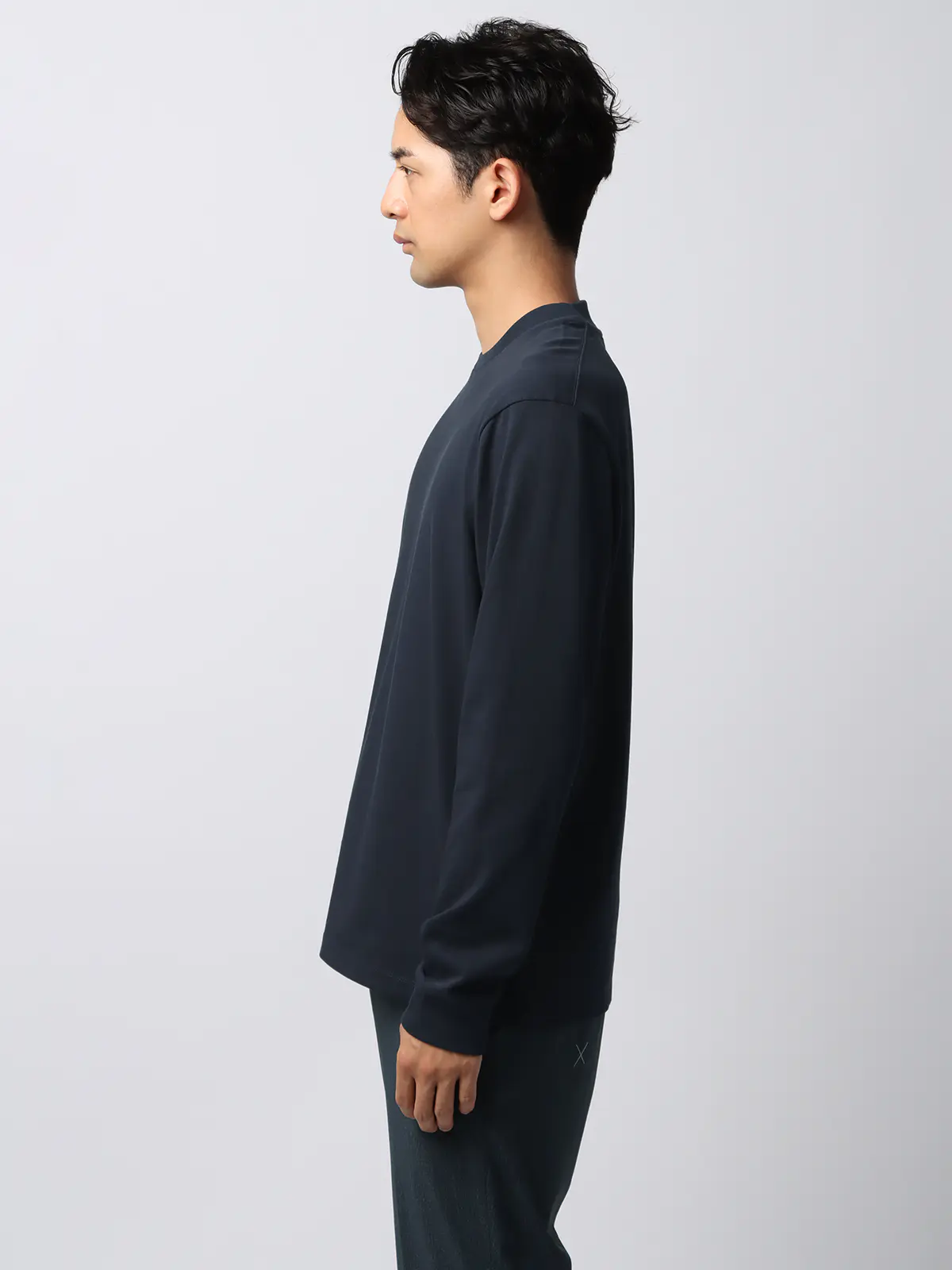 オフィT／Tシャツ／長袖／ウォッシャブル／プレーティング天竺／無地／COMMUTECH ネイビー系 S