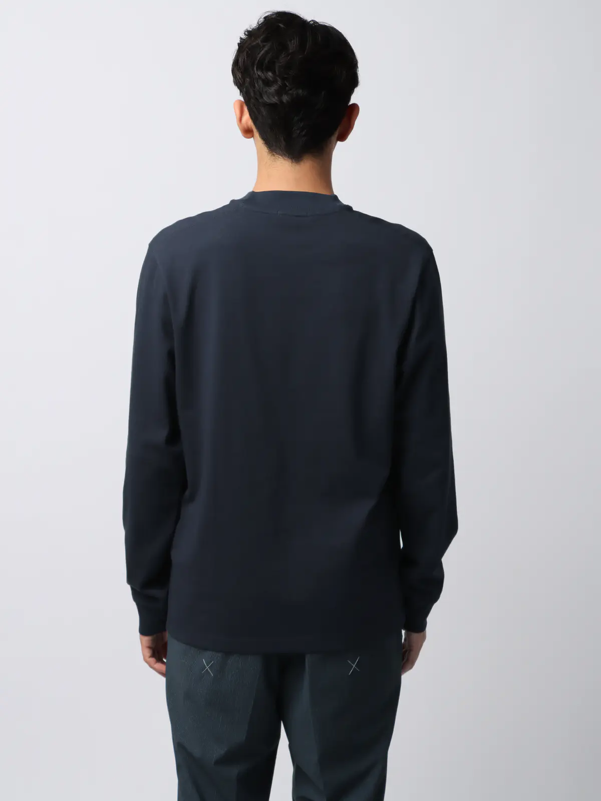 オフィT／Tシャツ／長袖／ウォッシャブル／プレーティング天竺／無地／COMMUTECH ネイビー系 S
