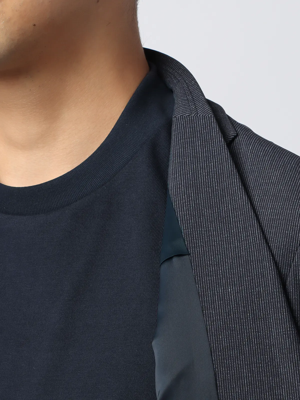 オフィT／Tシャツ／長袖／ウォッシャブル／プレーティング天竺／無地／COMMUTECH ネイビー系 S