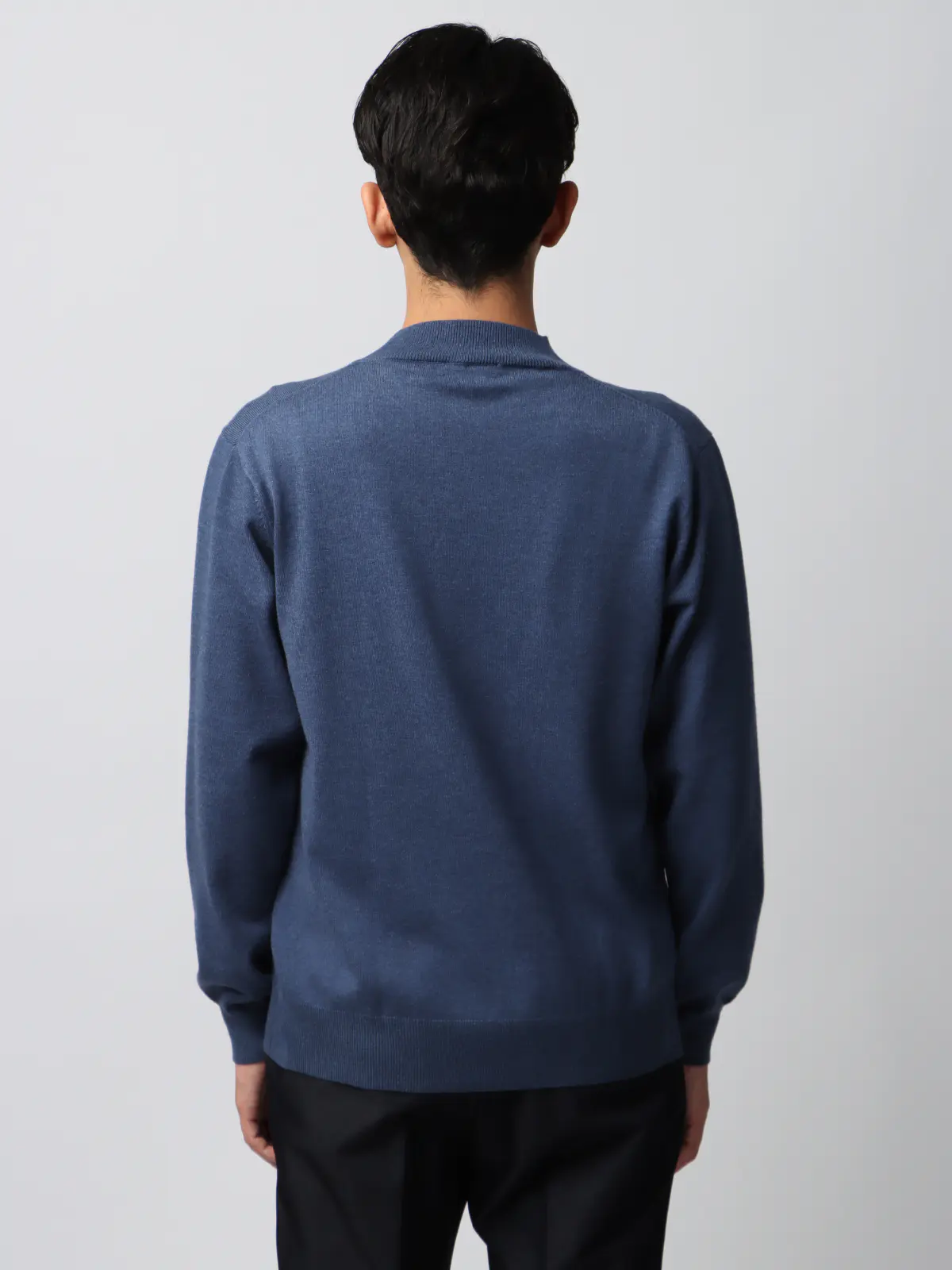 オフィニット/モックネックニット/長袖/ウォッシャブル/ウールブレンド天竺/無地/COMMUTECH ブルー L