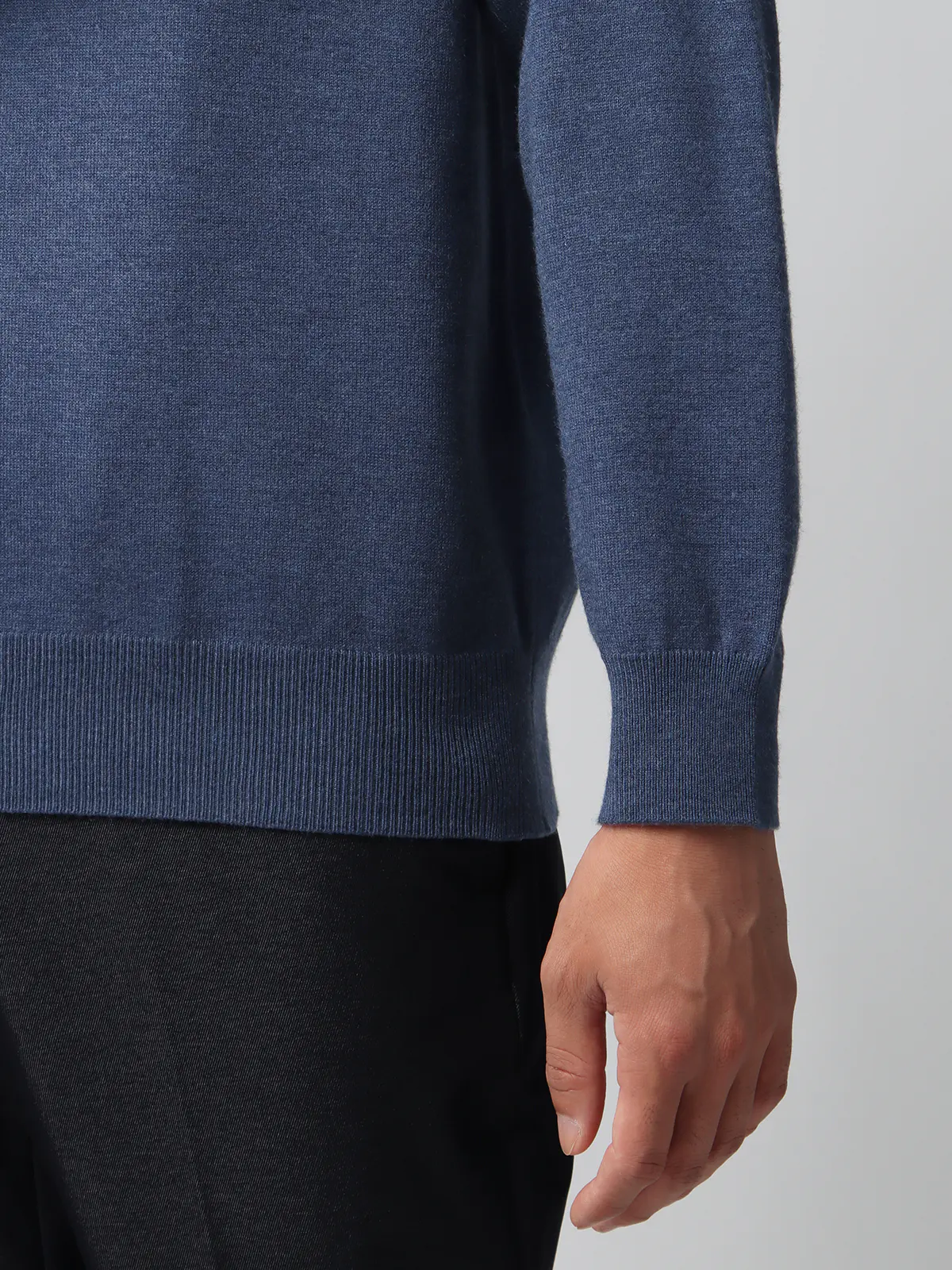 オフィニット/モックネックニット/長袖/ウォッシャブル/ウールブレンド天竺/無地/COMMUTECH ブルー L