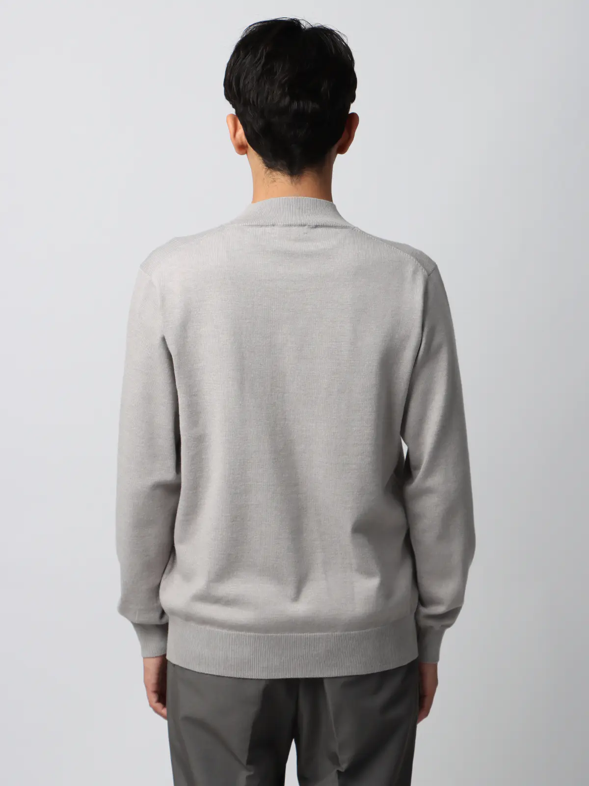 オフィニット／モックネックニット／長袖／ウォッシャブル／ウールブレンド天竺／無地／COMMUTECH ライトグレー LL
