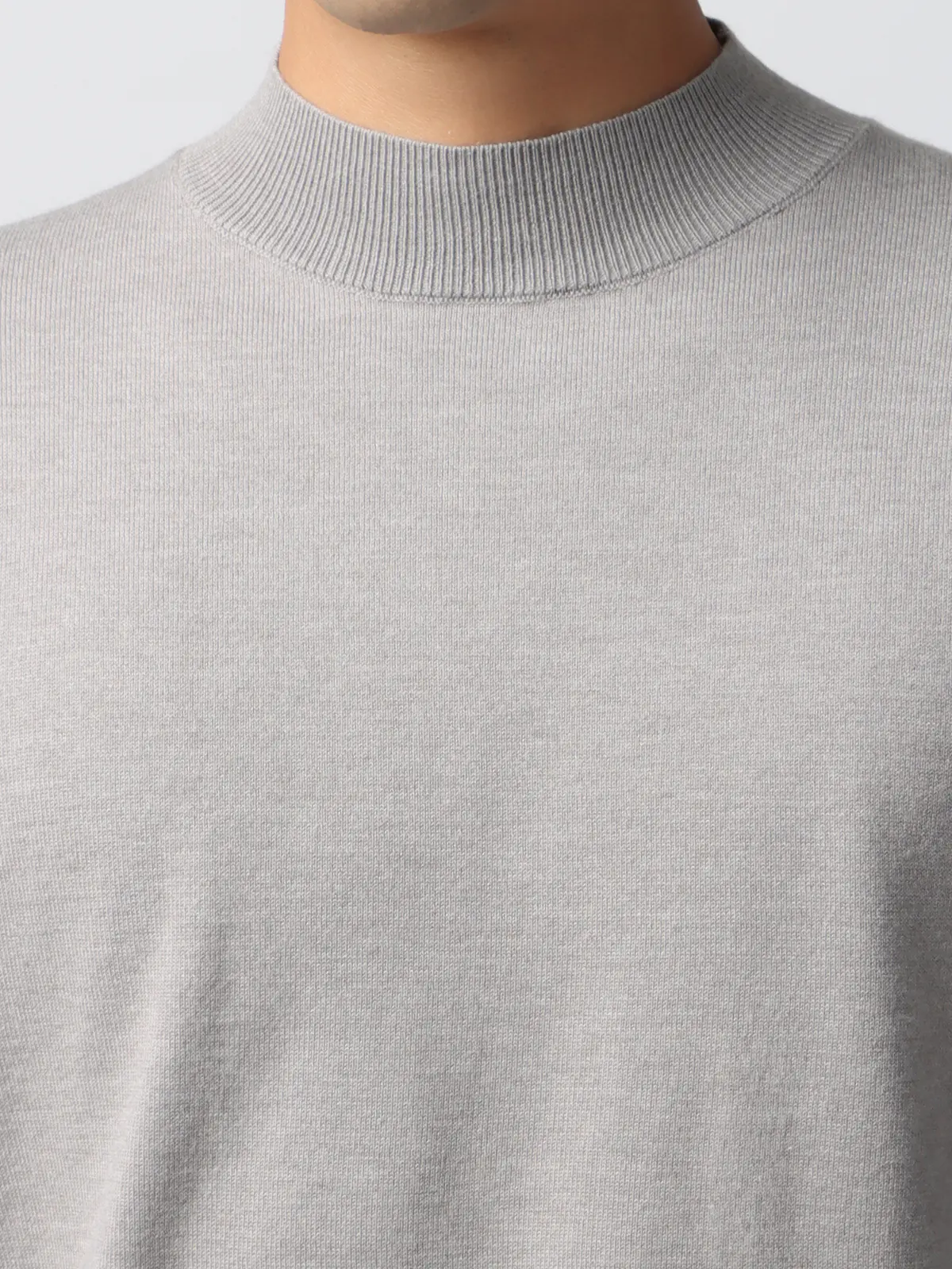 オフィニット／モックネックニット／長袖／ウォッシャブル／ウールブレンド天竺／無地／COMMUTECH ライトグレー LL