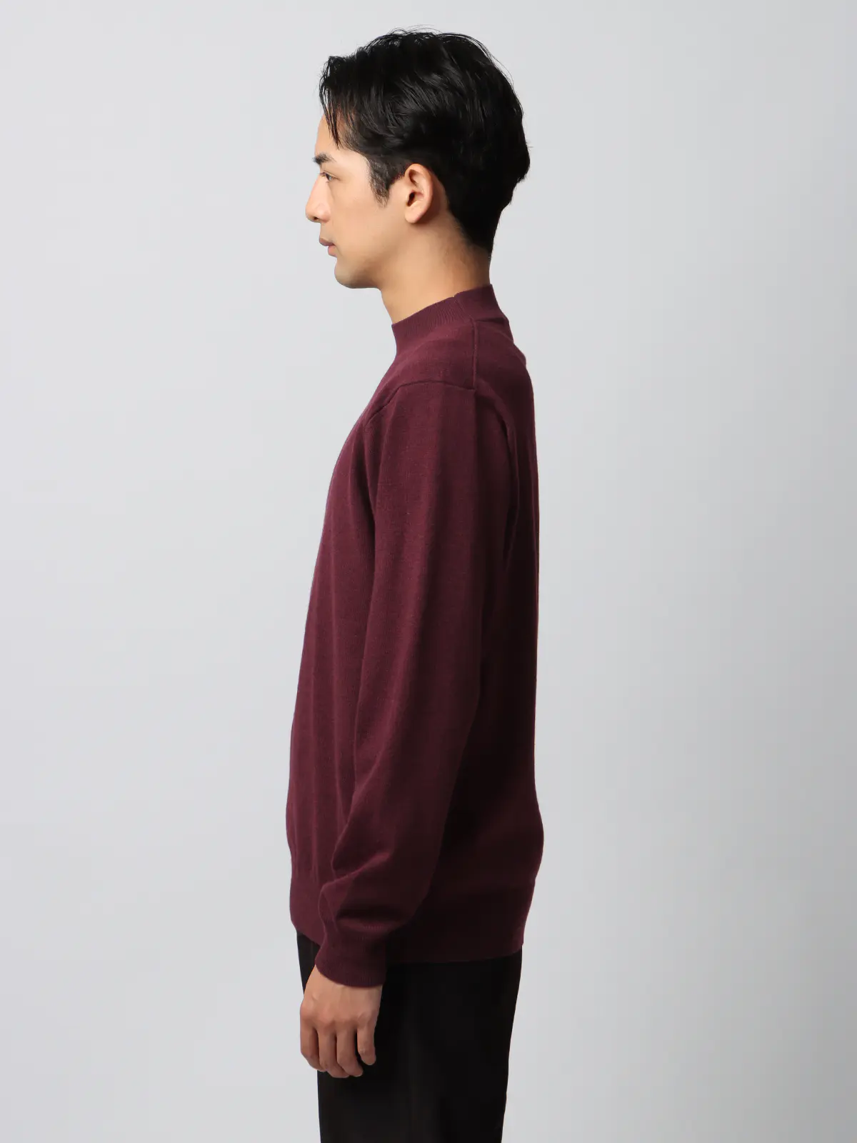オフィニット／モックネックニット／長袖／ウォッシャブル／ウールブレンド天竺／無地／COMMUTECH ボルドー S