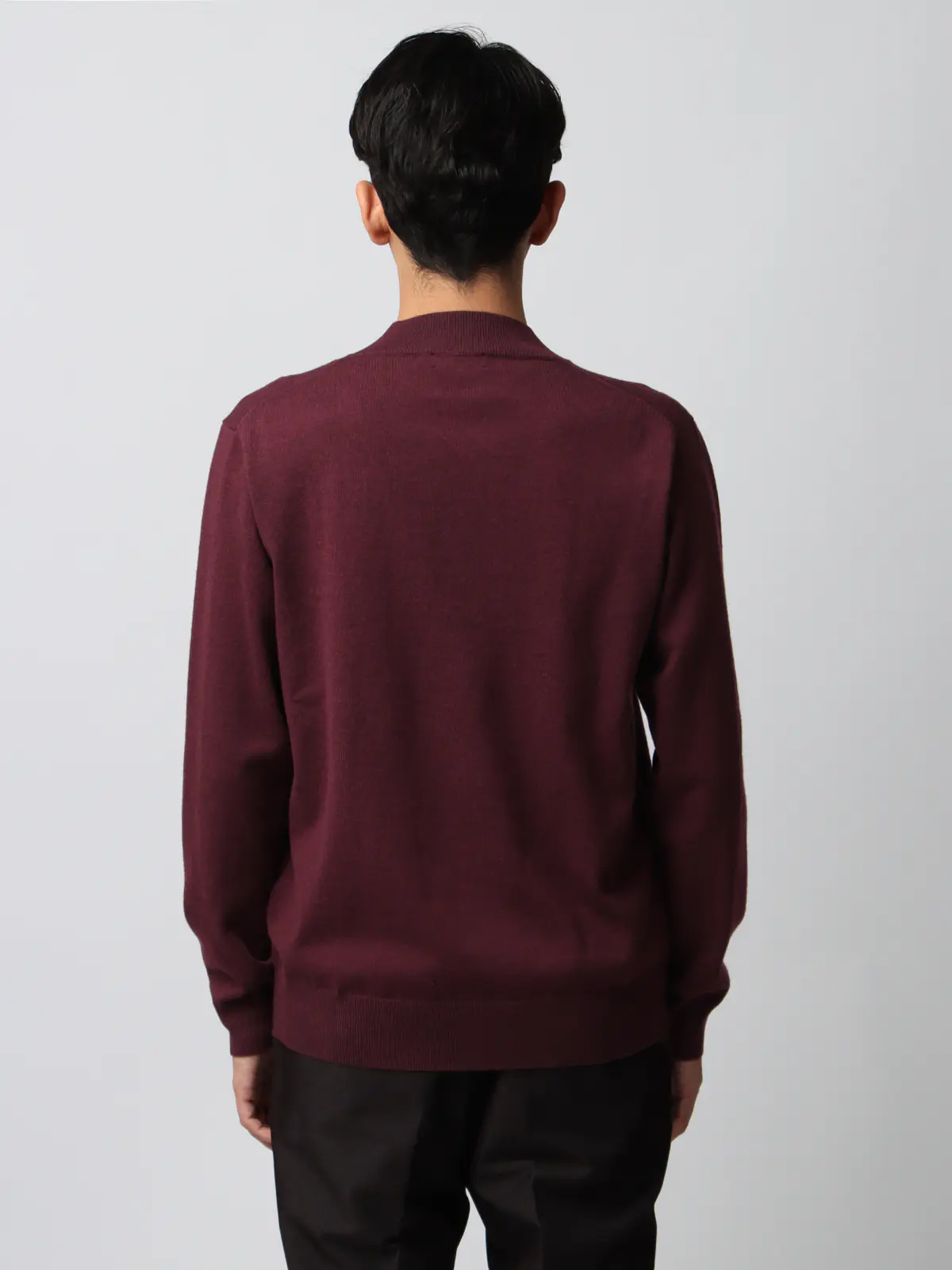 オフィニット／モックネックニット／長袖／ウォッシャブル／ウールブレンド天竺／無地／COMMUTECH ボルドー S