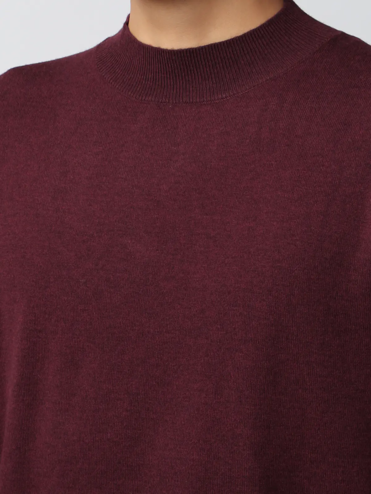 オフィニット／モックネックニット／長袖／ウォッシャブル／ウールブレンド天竺／無地／COMMUTECH ボルドー S