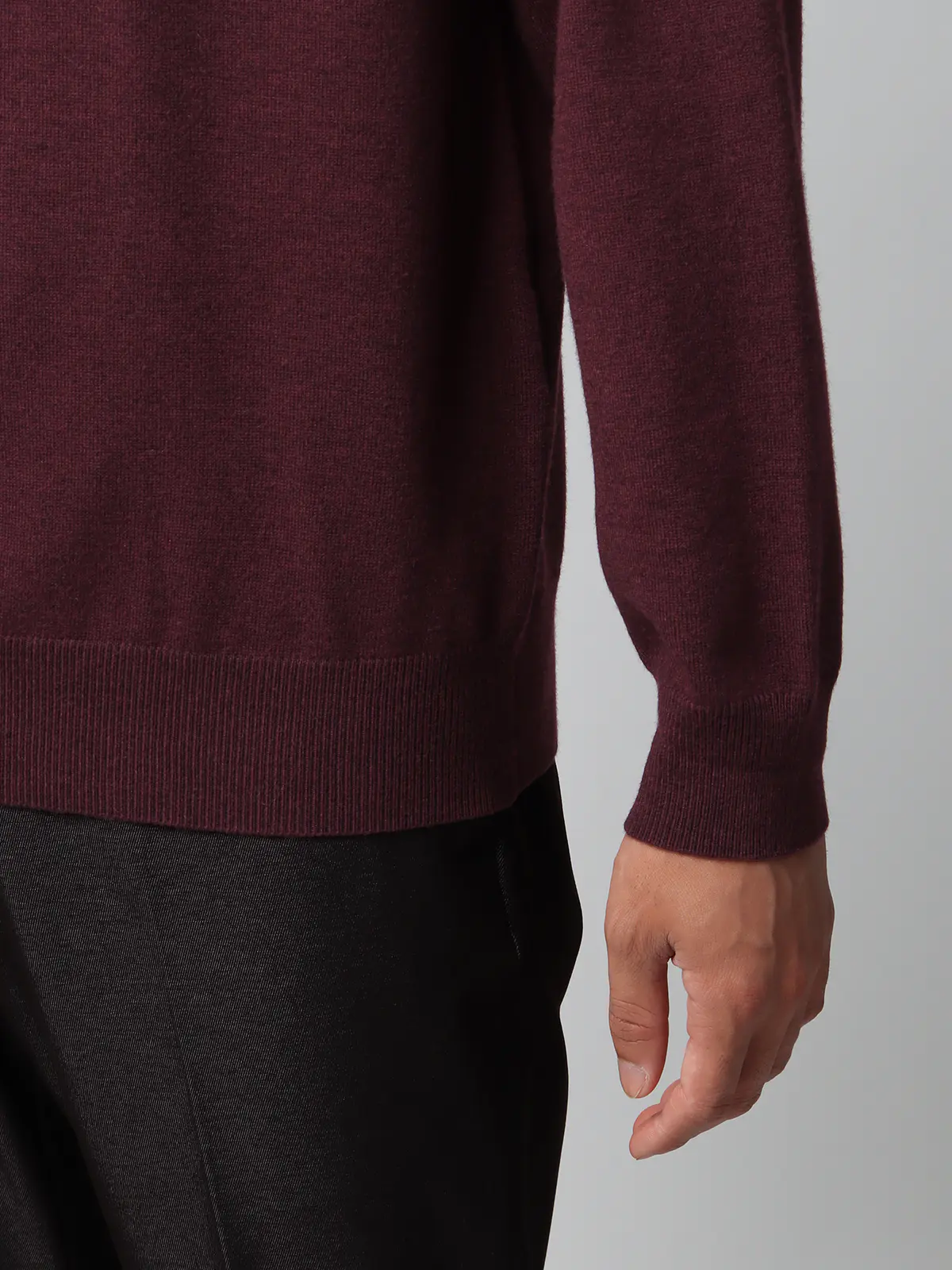 オフィニット／モックネックニット／長袖／ウォッシャブル／ウールブレンド天竺／無地／COMMUTECH ボルドー S