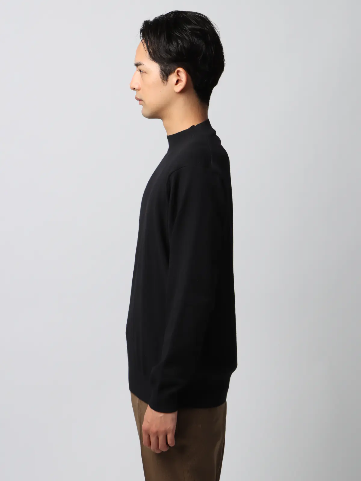 オフィニット/モックネックニット/長袖/ウォッシャブル/ウールブレンド天竺/無地/COMMUTECH ブラック L