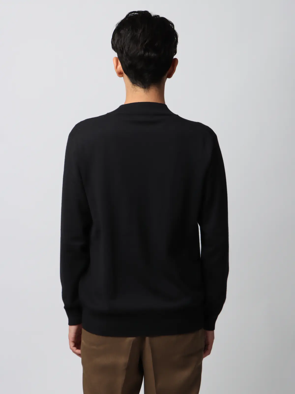 オフィニット/モックネックニット/長袖/ウォッシャブル/ウールブレンド天竺/無地/COMMUTECH ブラック L