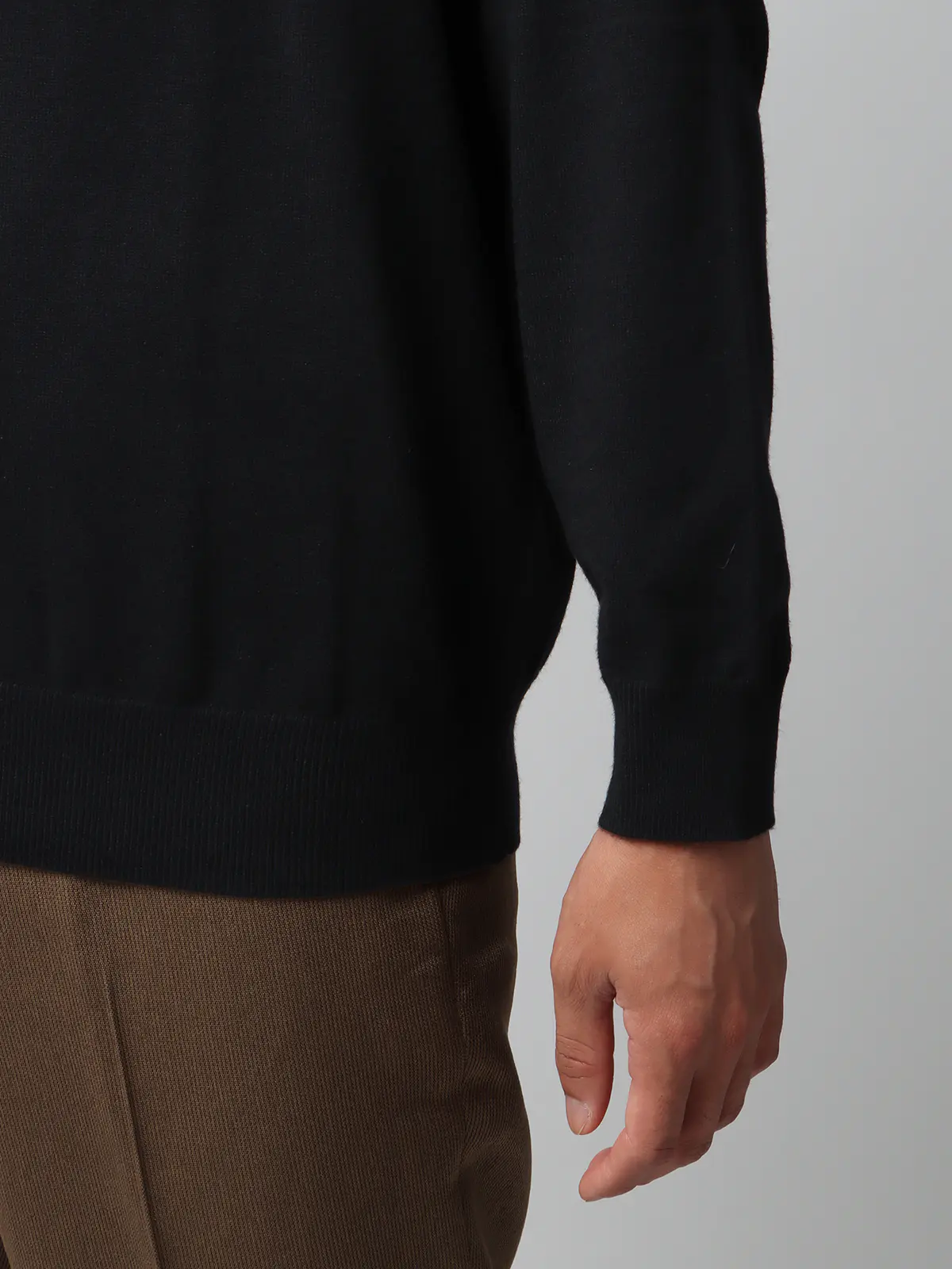 オフィニット/モックネックニット/長袖/ウォッシャブル/ウールブレンド天竺/無地/COMMUTECH ブラック L