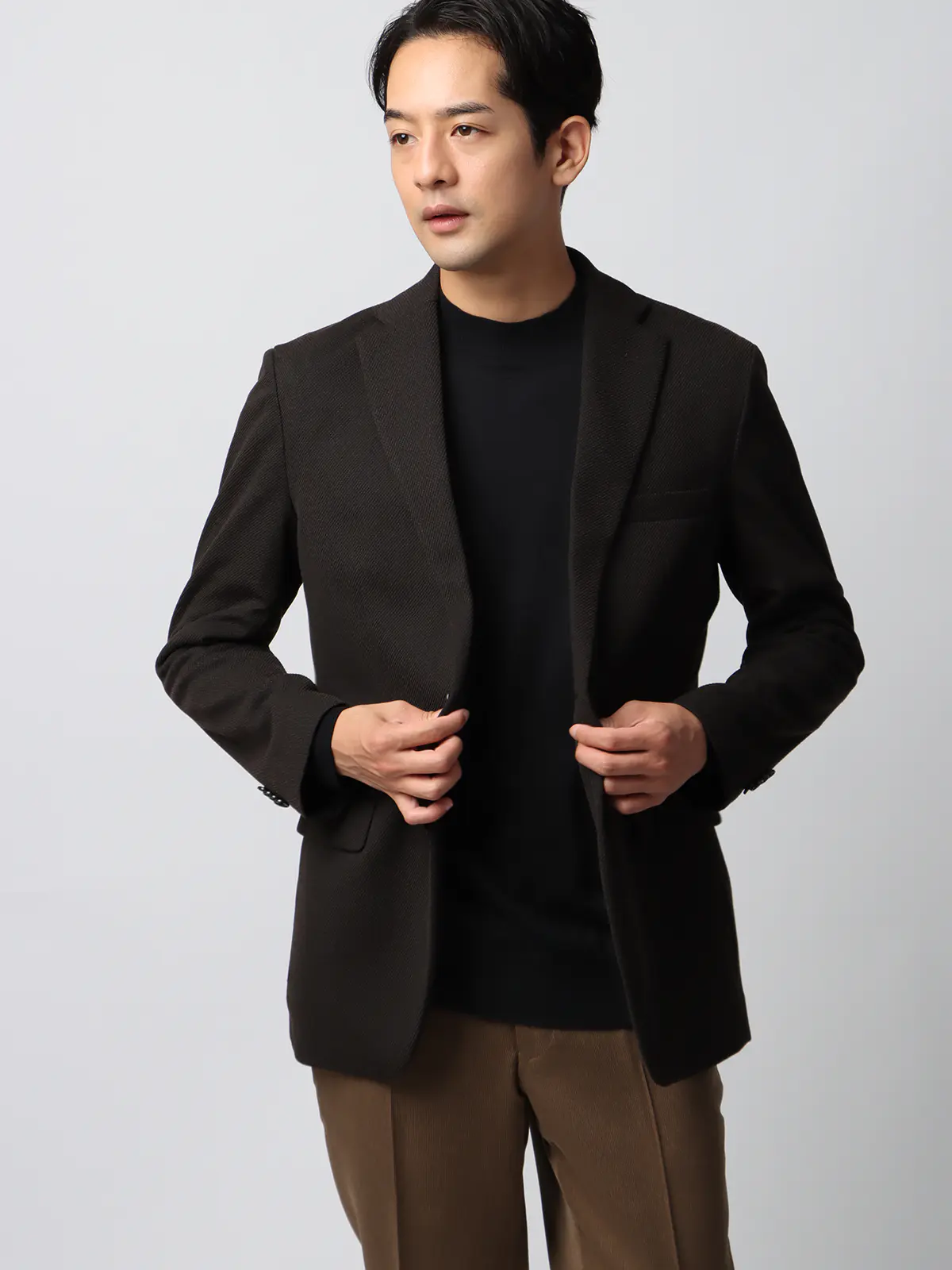 オフィニット/モックネックニット/長袖/ウォッシャブル/ウールブレンド天竺/無地/COMMUTECH ブラック L