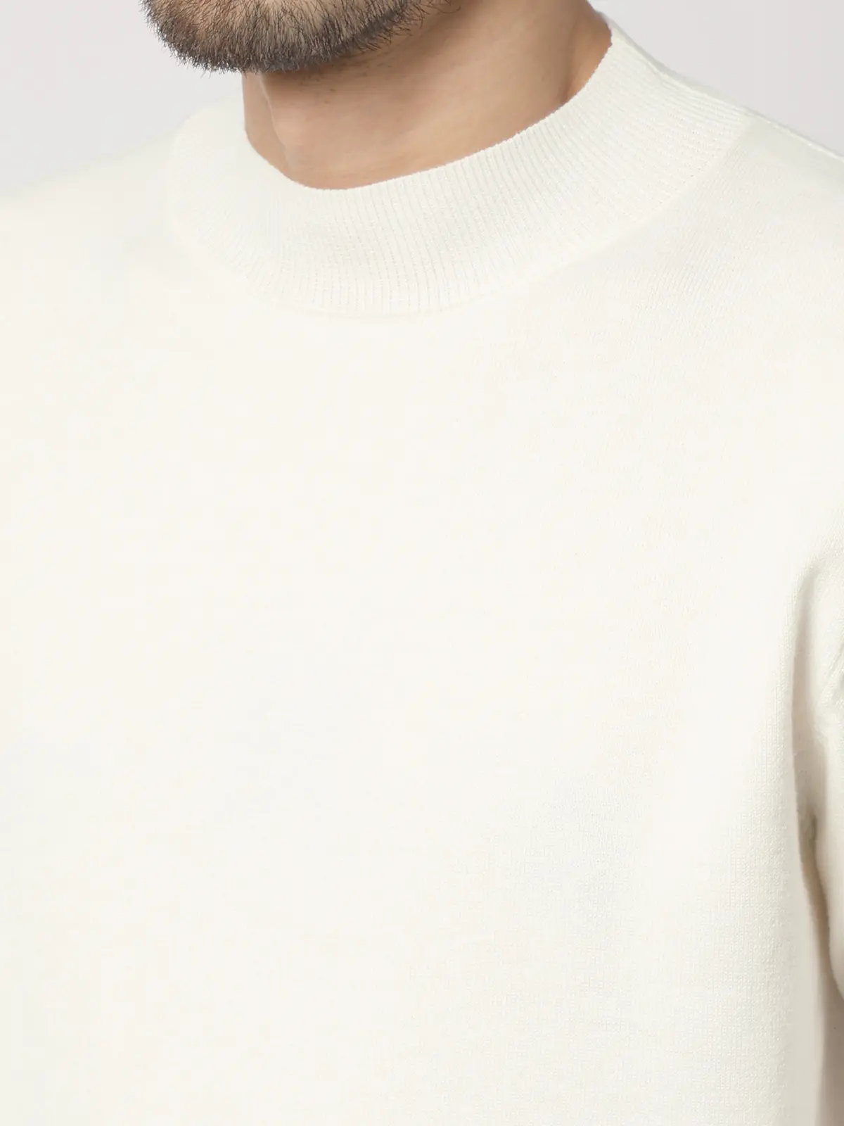 オフィニット／モックネックニット／長袖／ウォッシャブル／ウールブレンド天竺／無地／COMMUTECH オフホワイト L