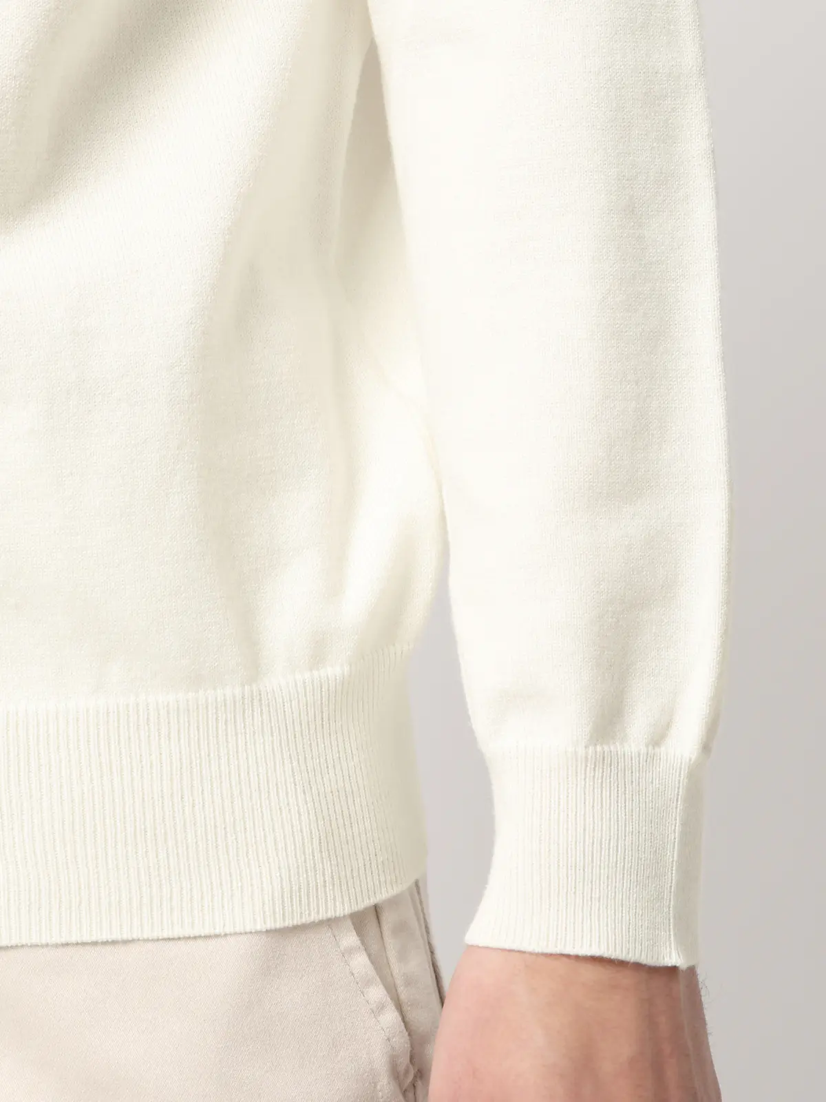 オフィニット／モックネックニット／長袖／ウォッシャブル／ウールブレンド天竺／無地／COMMUTECH オフホワイト L