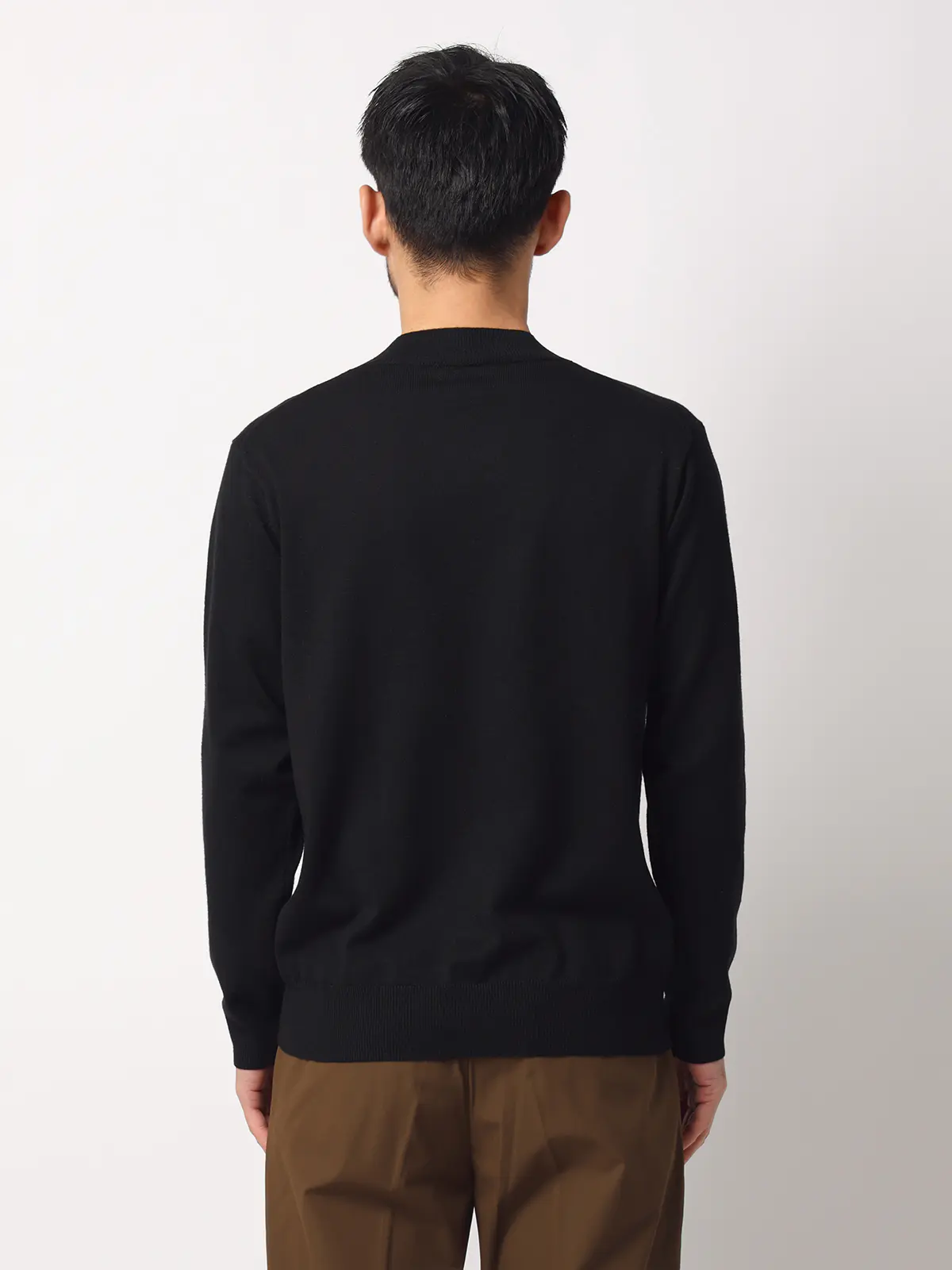 オフィニット／モックネックニット／長袖／ウォッシャブル／ウールブレンド天竺／無地／COMMUTECH ブラック L