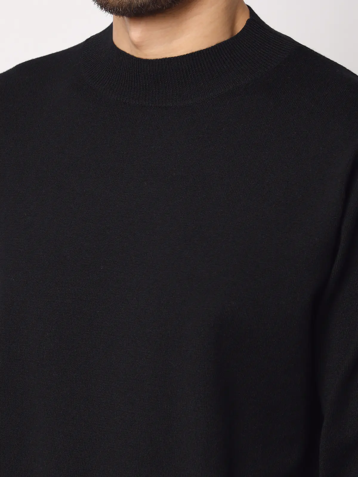 オフィニット／モックネックニット／長袖／ウォッシャブル／ウールブレンド天竺／無地／COMMUTECH ブラック L