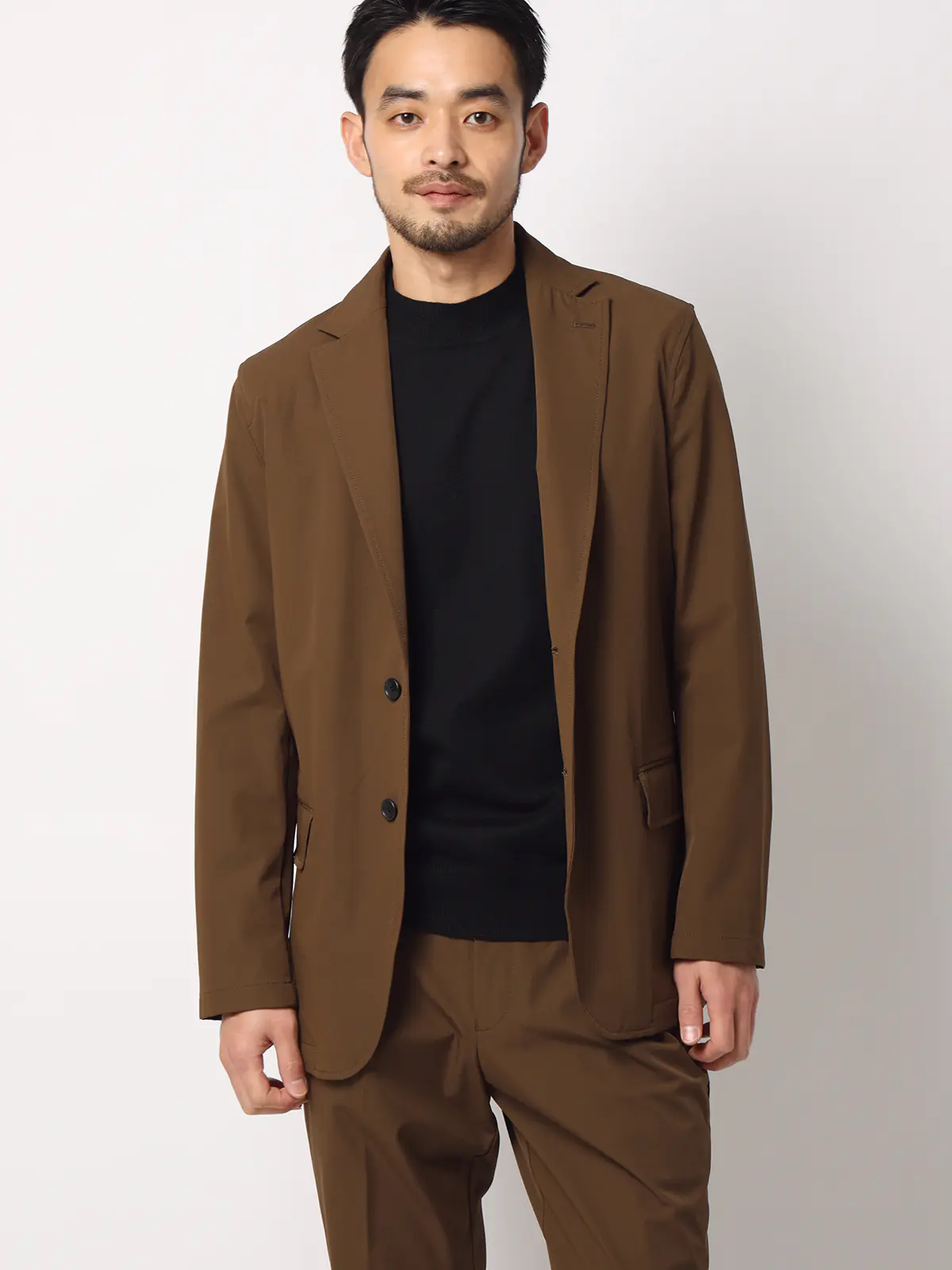 オフィニット／モックネックニット／長袖／ウォッシャブル／ウールブレンド天竺／無地／COMMUTECH ブラック L