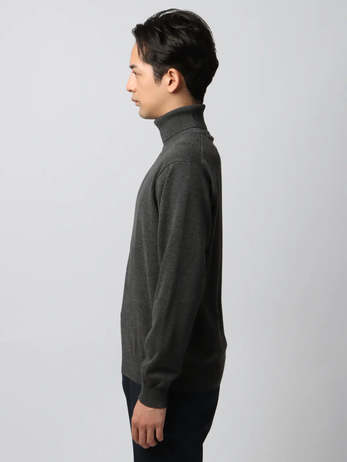 オフィニット／タートルネックニット／ウォッシャブル／ウールブレンド天竺／無地／COMMUTECH グレー S